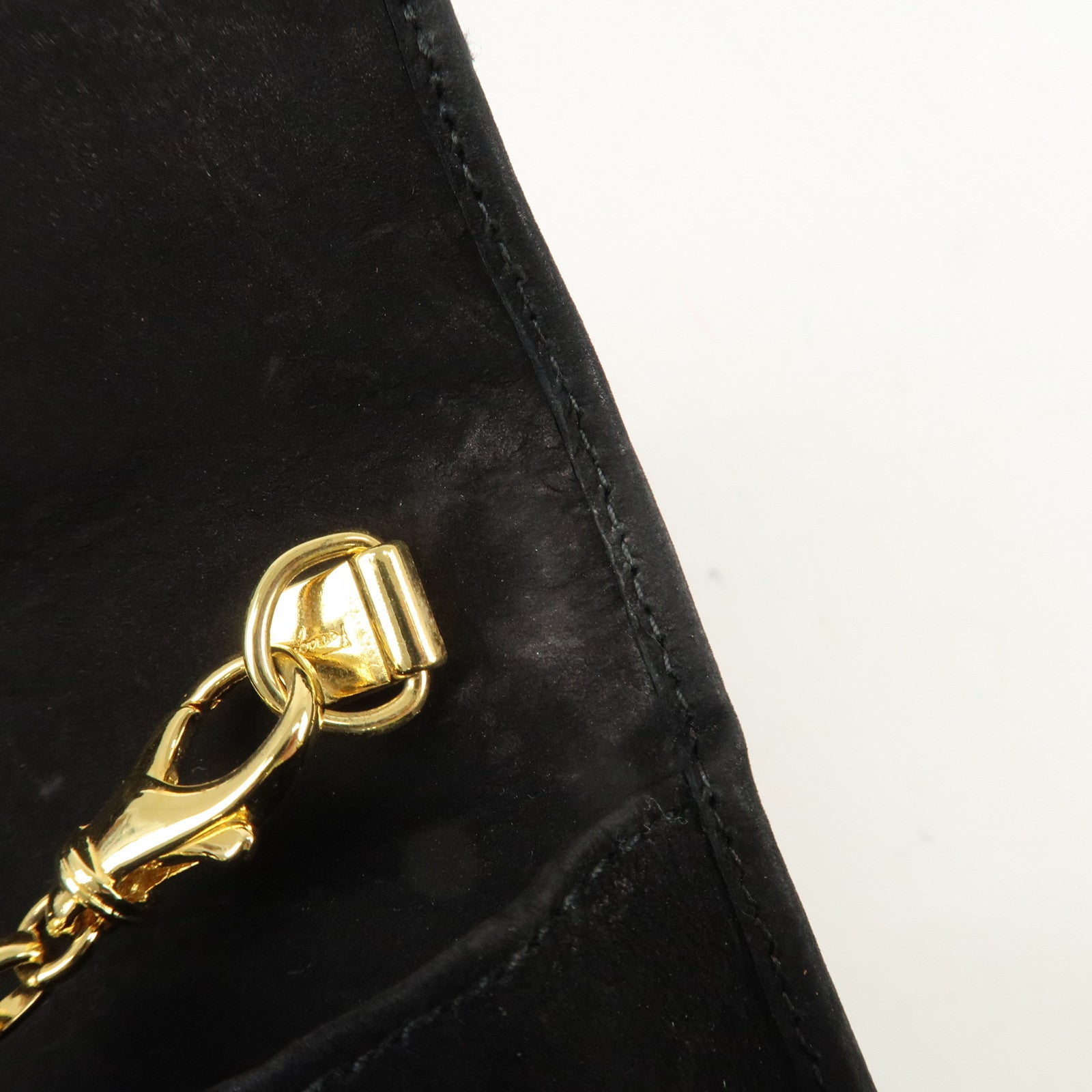 Ferragamo Vara Ribbon Suede Mini Chain Shoulder Bag Hand Bag Black Used