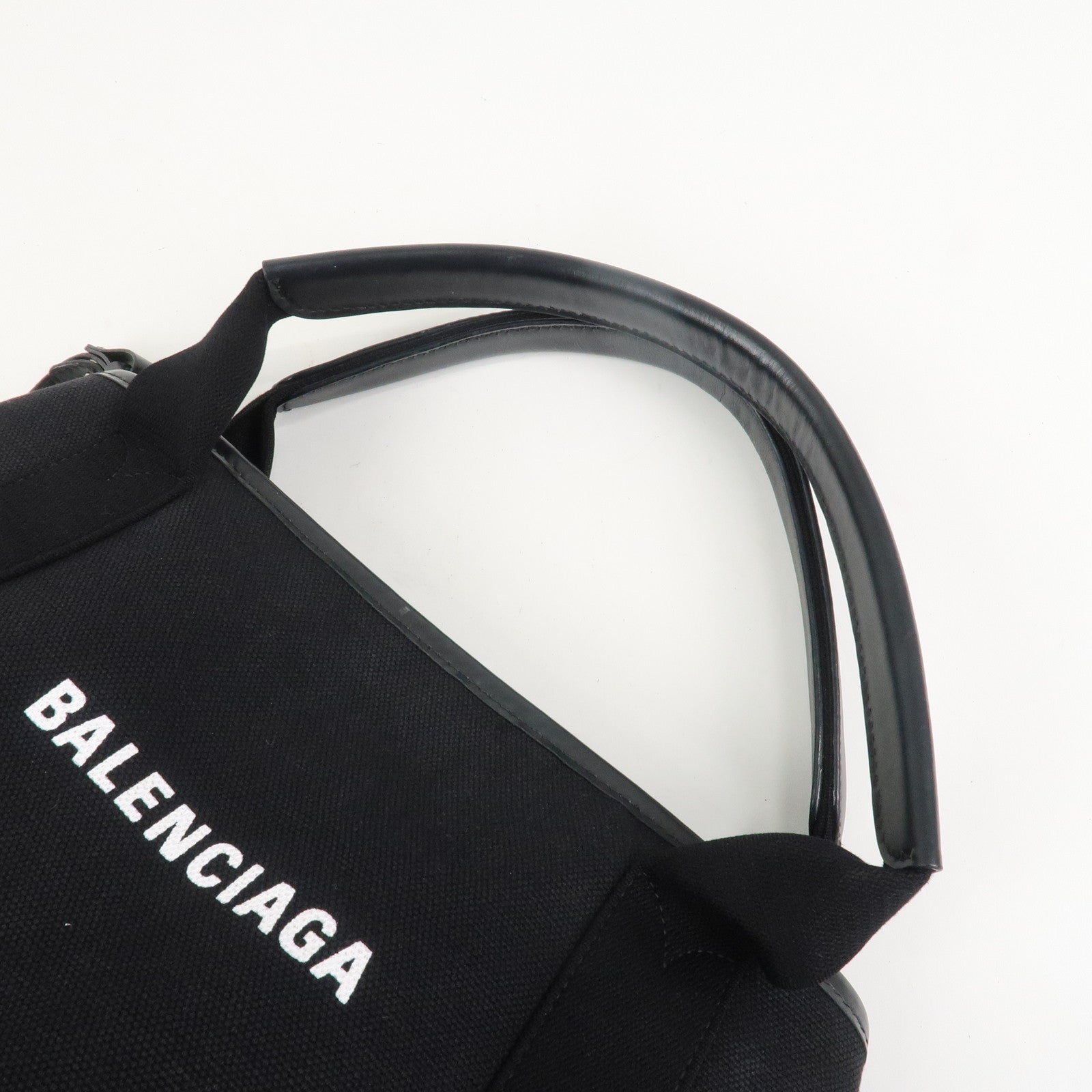 BALENCIAGA Navy Cabas S Leather Tote Bag Hand Bag Black 339933
