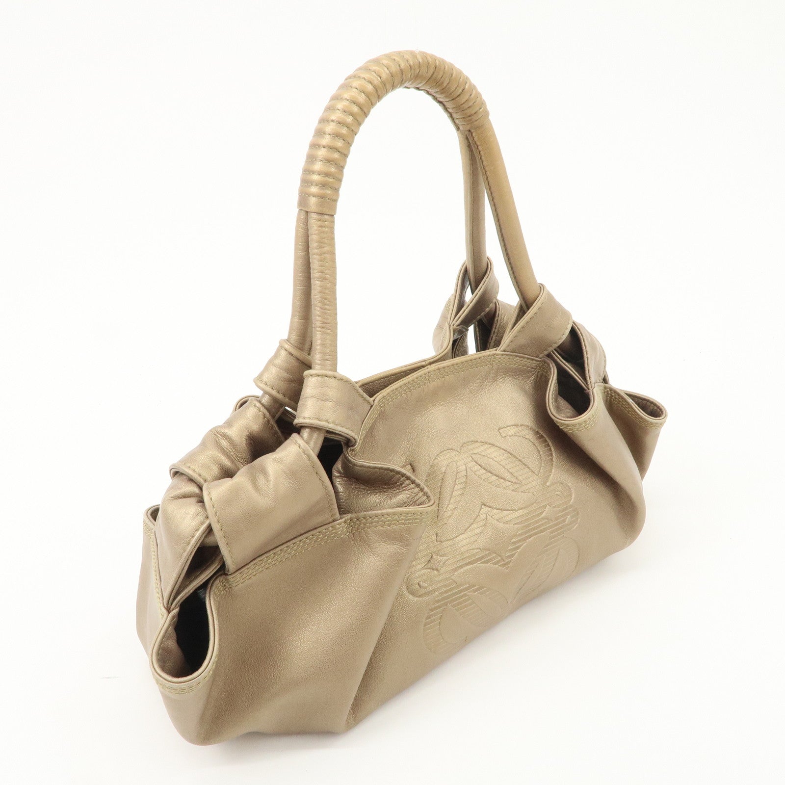 LOEWE Anagram Nappa Aire Leather Hand Bag Shoulder Bag Gold Used