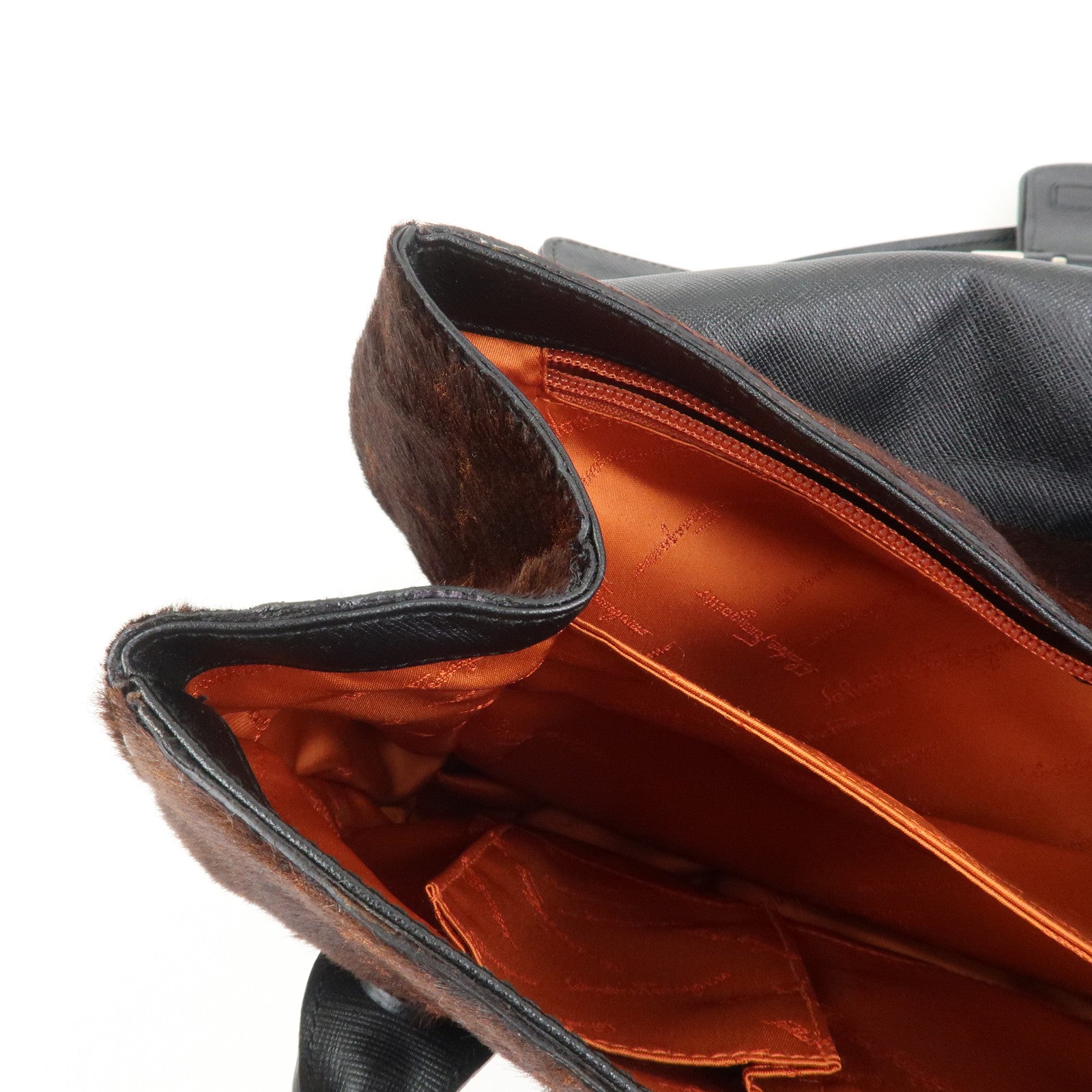 Ferragamo Gancini Logo Unborn Calf Leather Shoulder Bag Brown