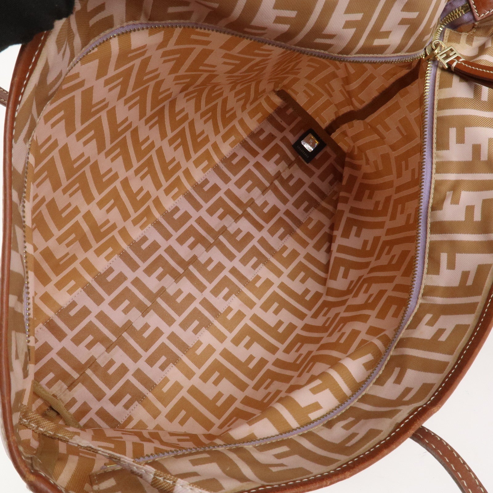 FENDI Zucca Nylon Leather Tote Bag Shoulder Bag Brown Pink 8BH185