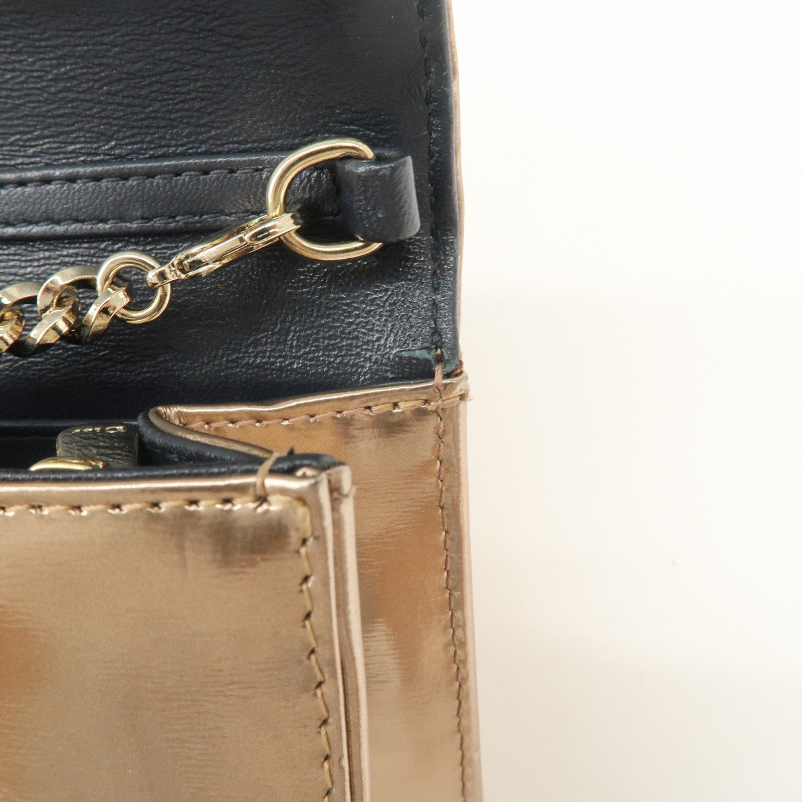 Christian Dior Patent Leather Chain Shoulder Bag Metallic Pink Used