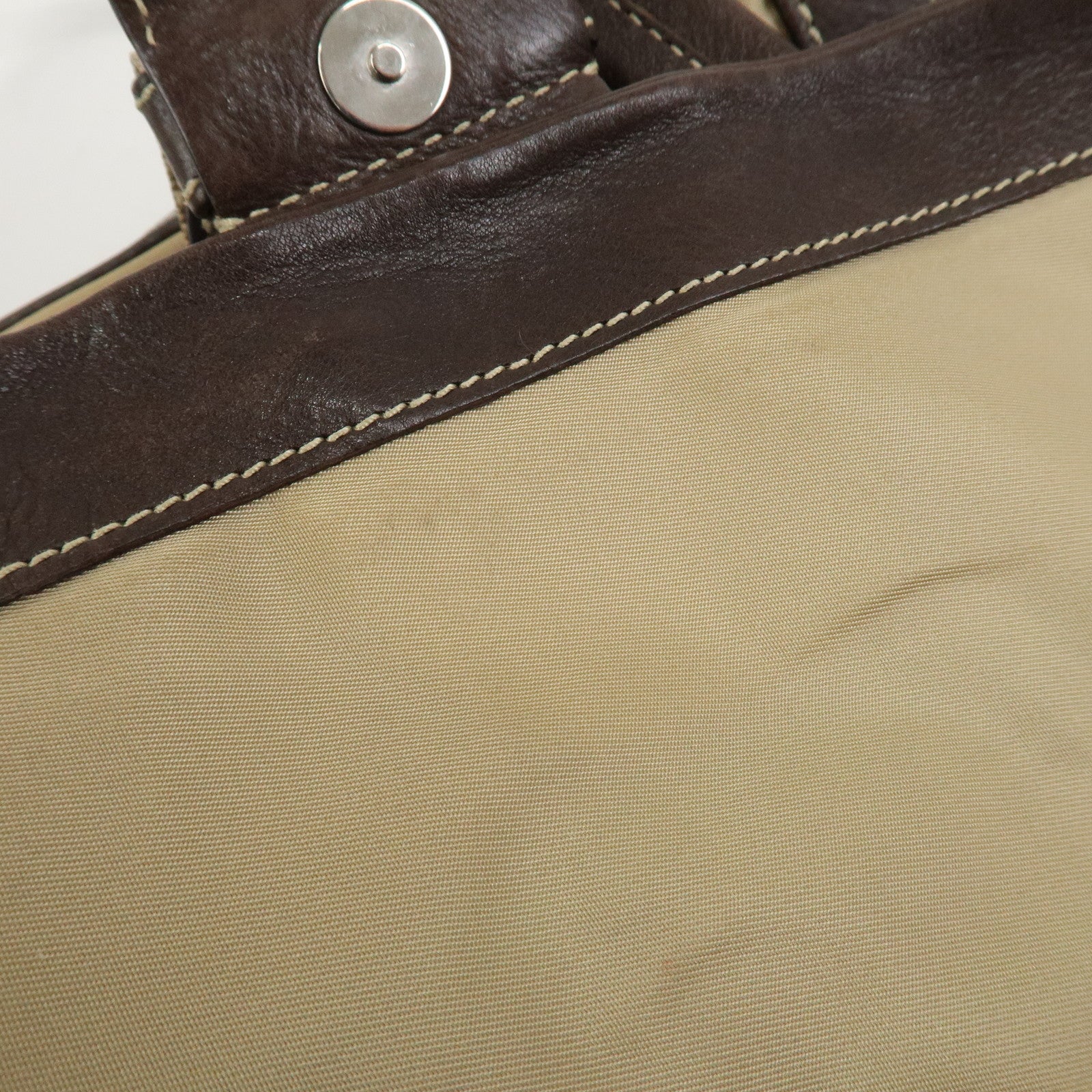 PRADA Triangle Logo Leather Nylon Shoulder Bag Brown BR2418