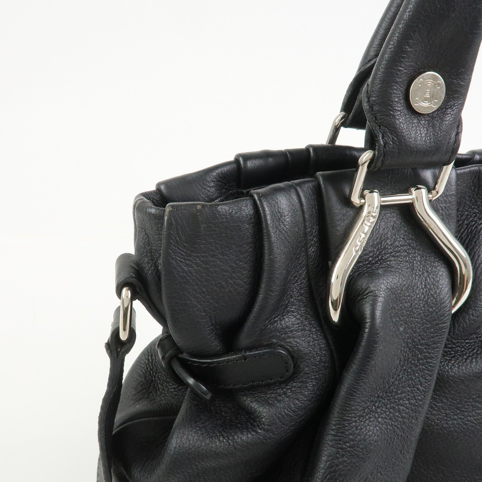 CELINE Macadam Leather Pillow Small 2Way Hand Shoulder Bag Black