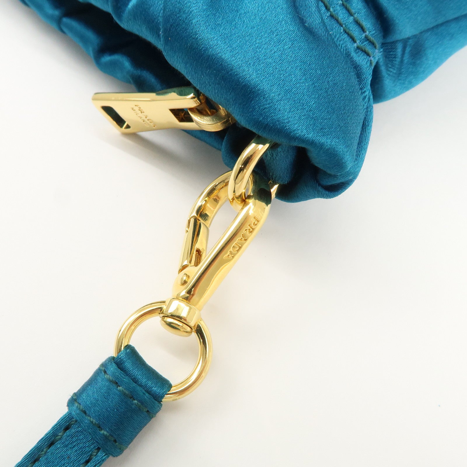 PRADA Satin Cosmetic Pouch Mini Hand Bag Blue 1N1662 Used