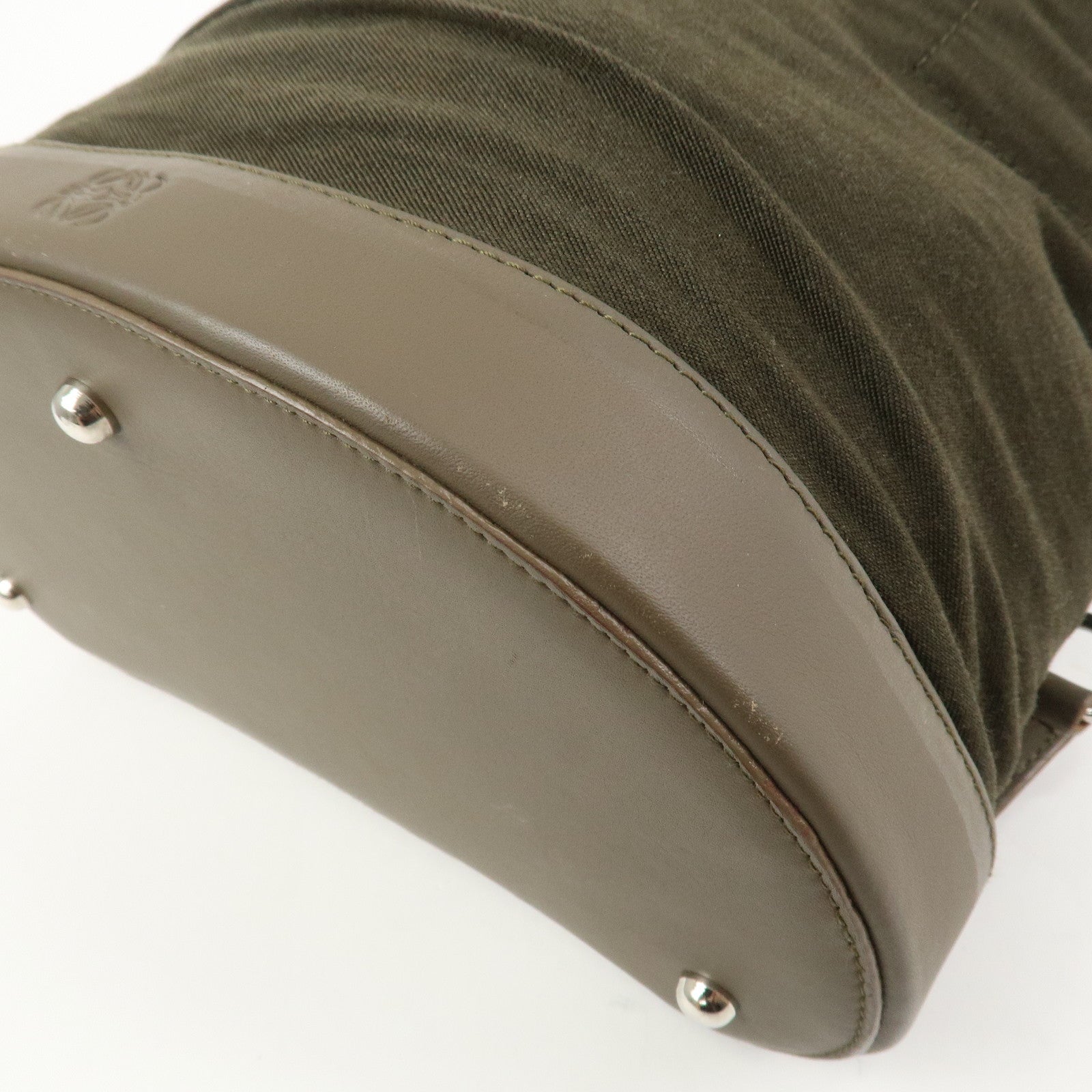 LOEWE Anagram Canvas Leather Backpack Rucksuck Khaki Brown