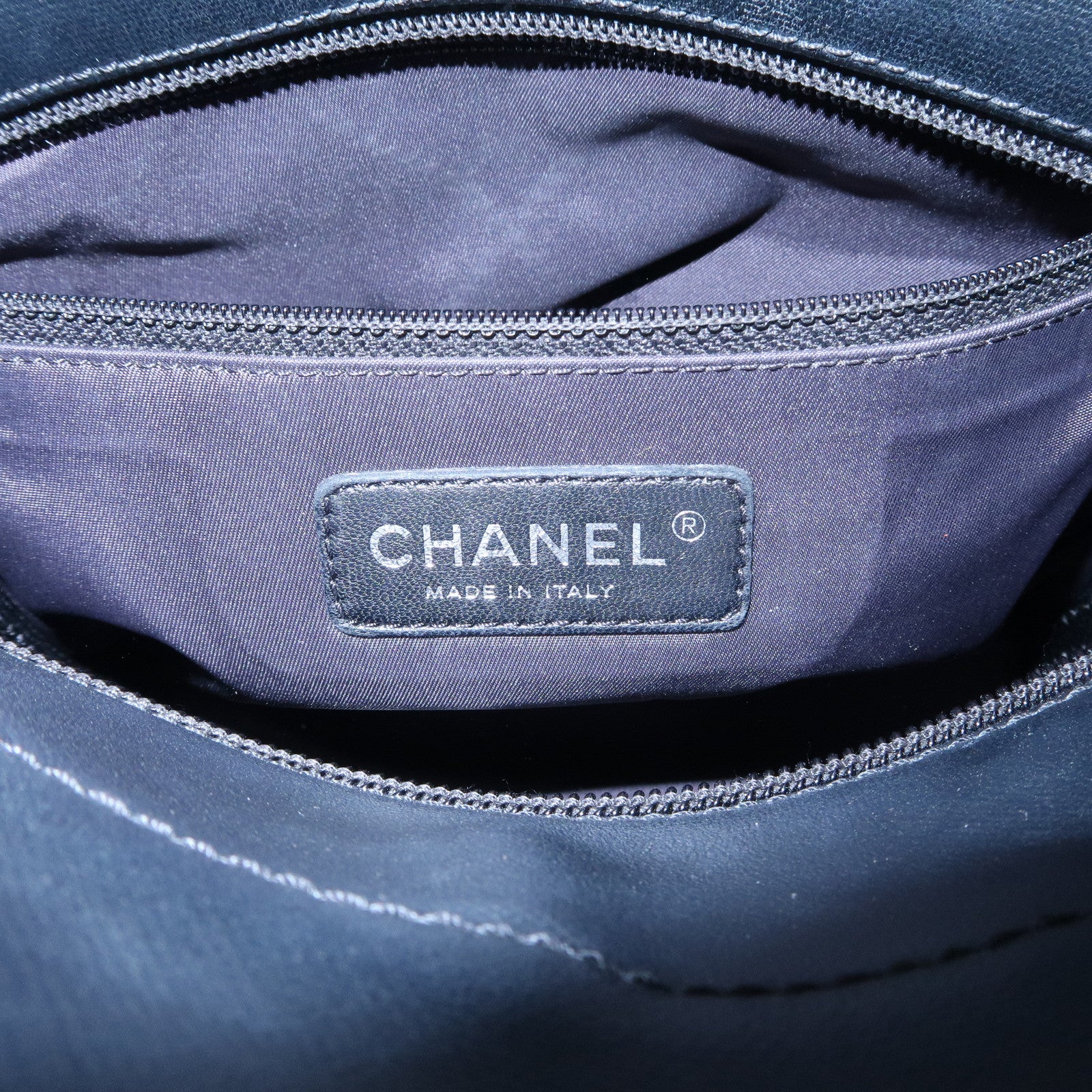 CHANEL Paris Biarritz PM Coated Canvas Leather Tote Bag Black A34208 Used