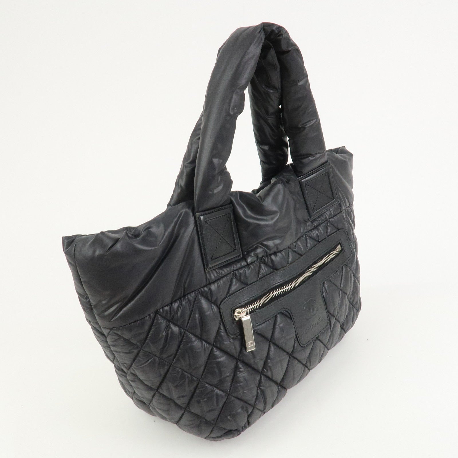 CHANEL COCO Cocoon PM Nylon Calf Leather Tote Bag Black A48610