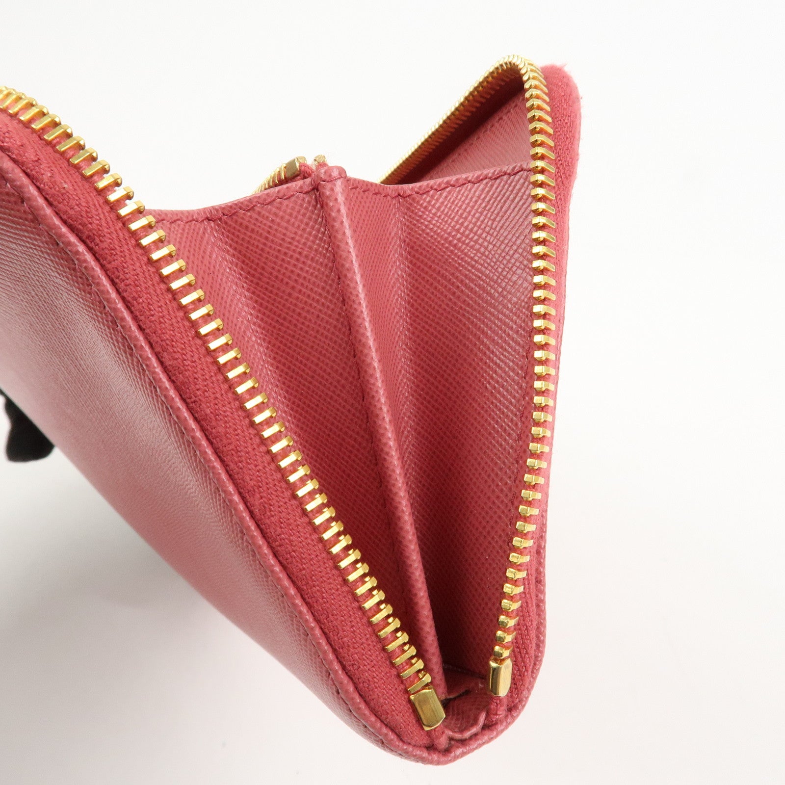 PRADA Logo Saffiano Leather Zippy Long Wallet Pink 1M0506