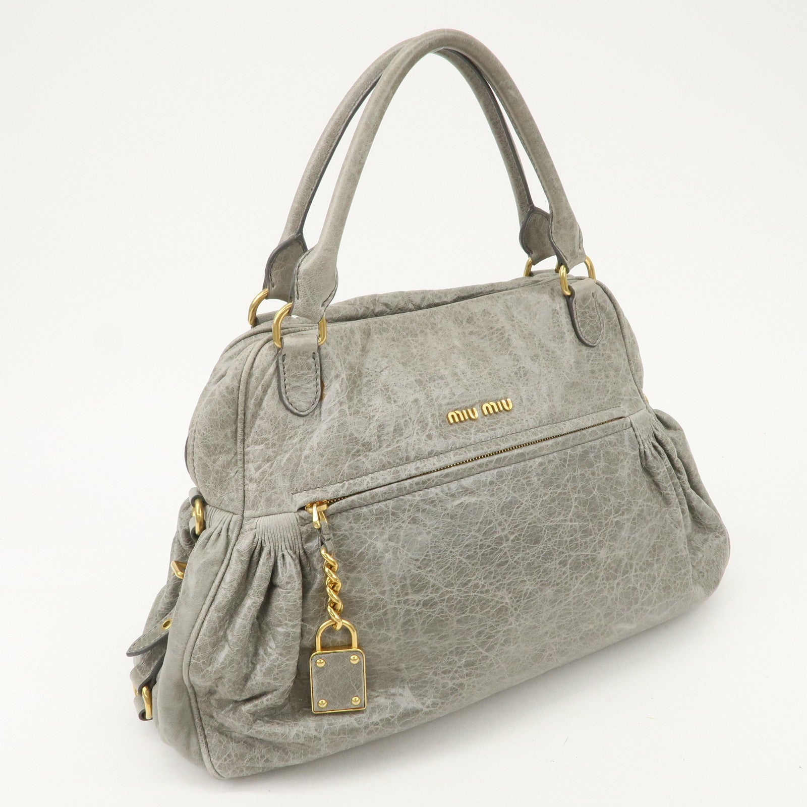 MIU MIU Nappa Leather Hand Bag Emerald Green Used