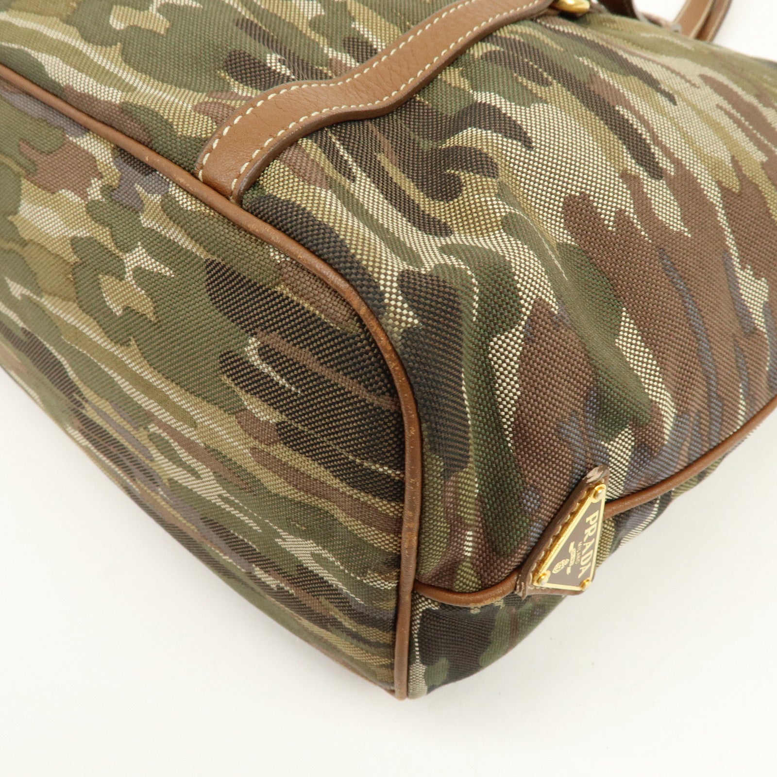 PRADA Canvas Leather Tote Bag Shoulder Bag Camouflage Brown Khaki