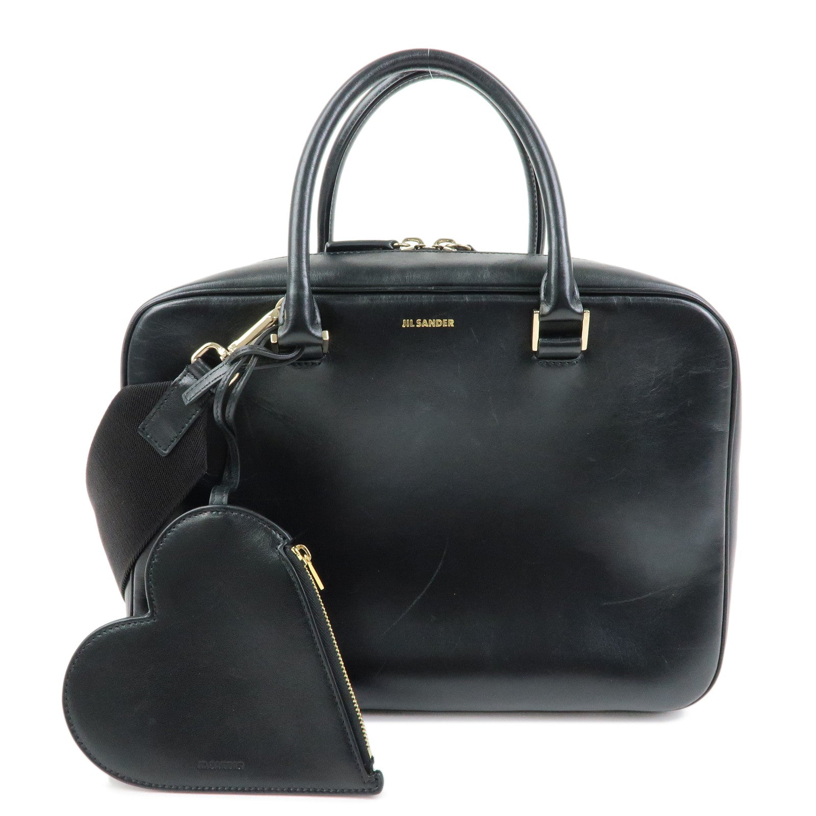 JIL SANDER Leather 2Way Bag Hand Bag Shoulder Bag Pouch Black