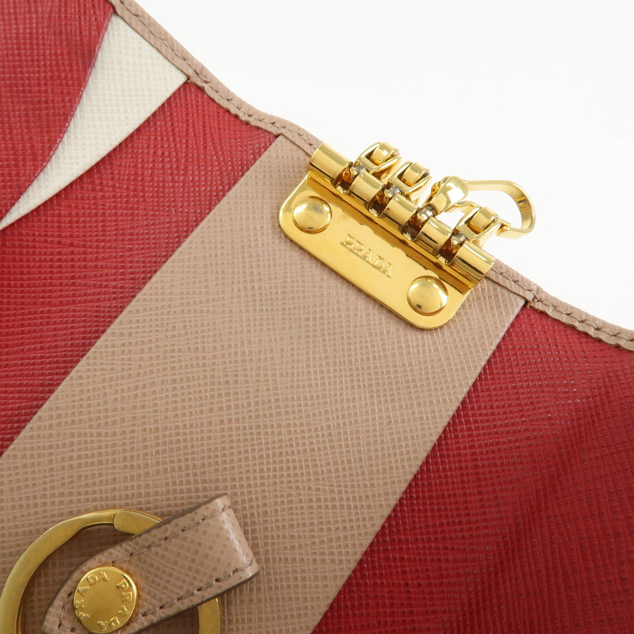 PRADA Saffiano Leather 4 Rings Key Case Key Holder PinkBeige 1PG004