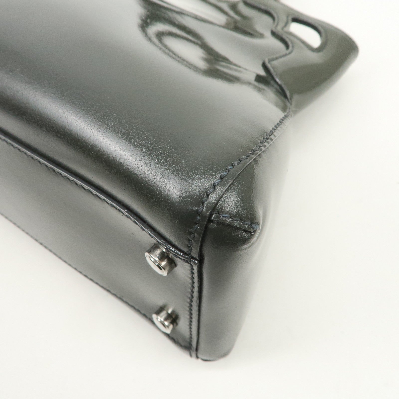 Cartier Marcello Patent Leather Tote Bag Hand Bag Khaki Used