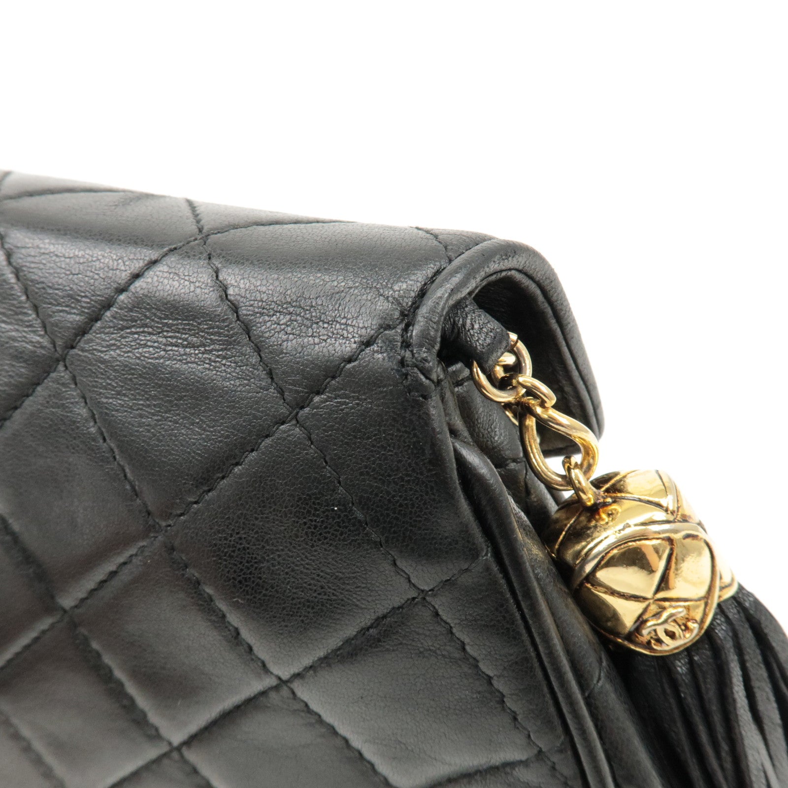 CHANEL COCO Mark Matelasse Lamb Skin Chain Shoulder Bag Black