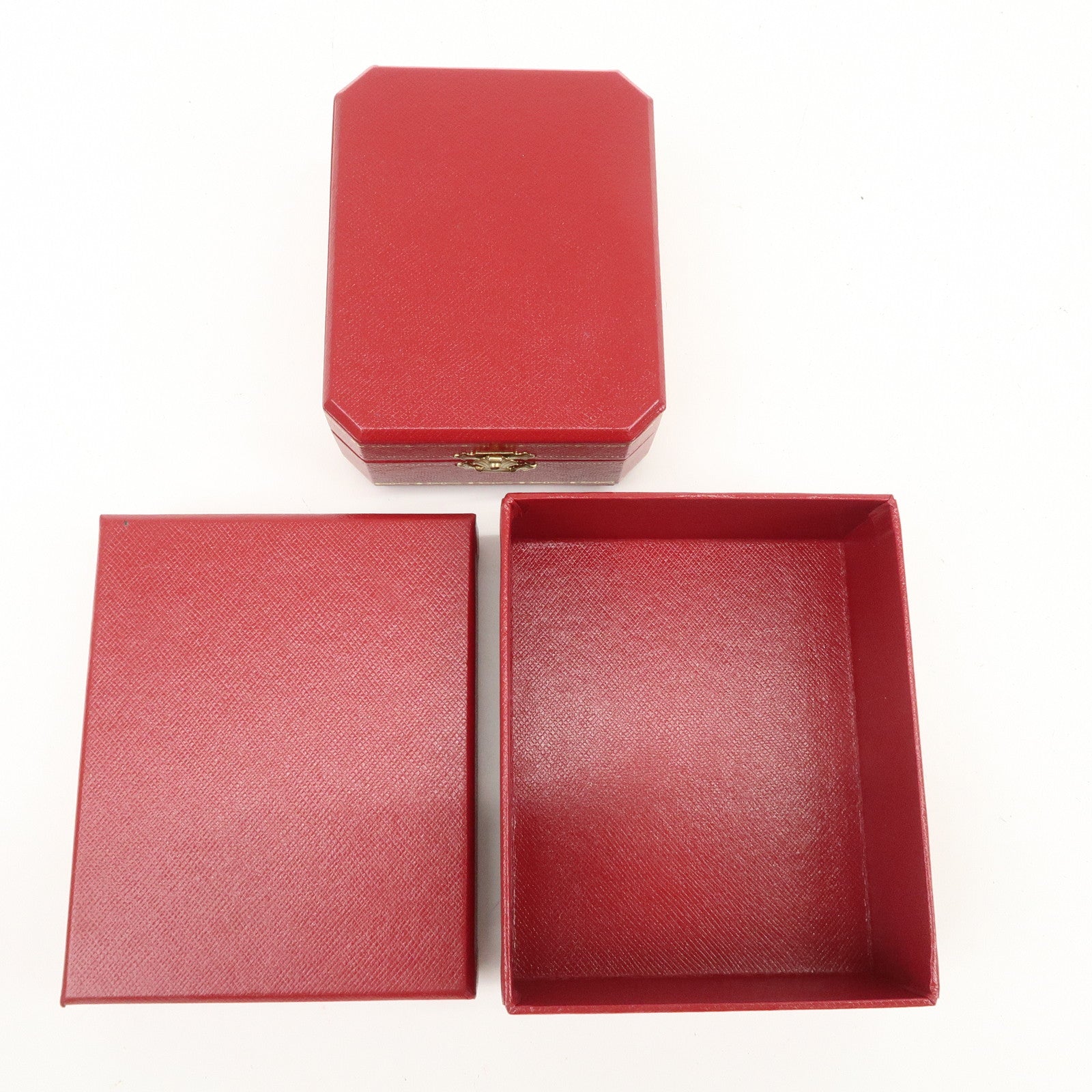 Cartier Set of 3 Jewelry Boxes Pair Ring Boxes Red Gold