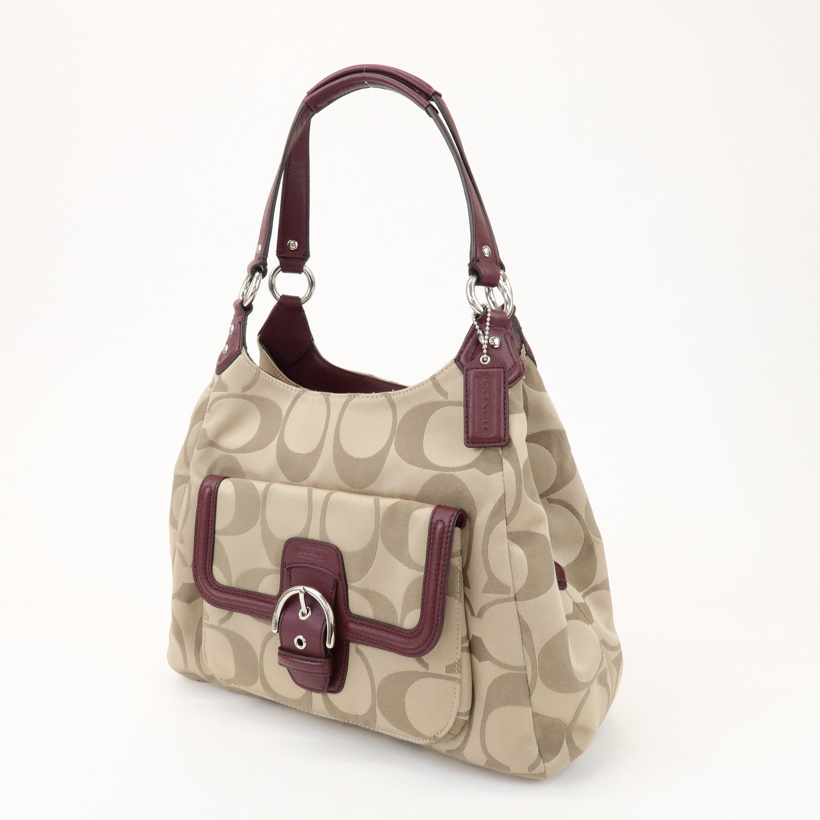 COACH Signature Canvas Leather Shoulder Bag Hand Bag Beige Bordeaux