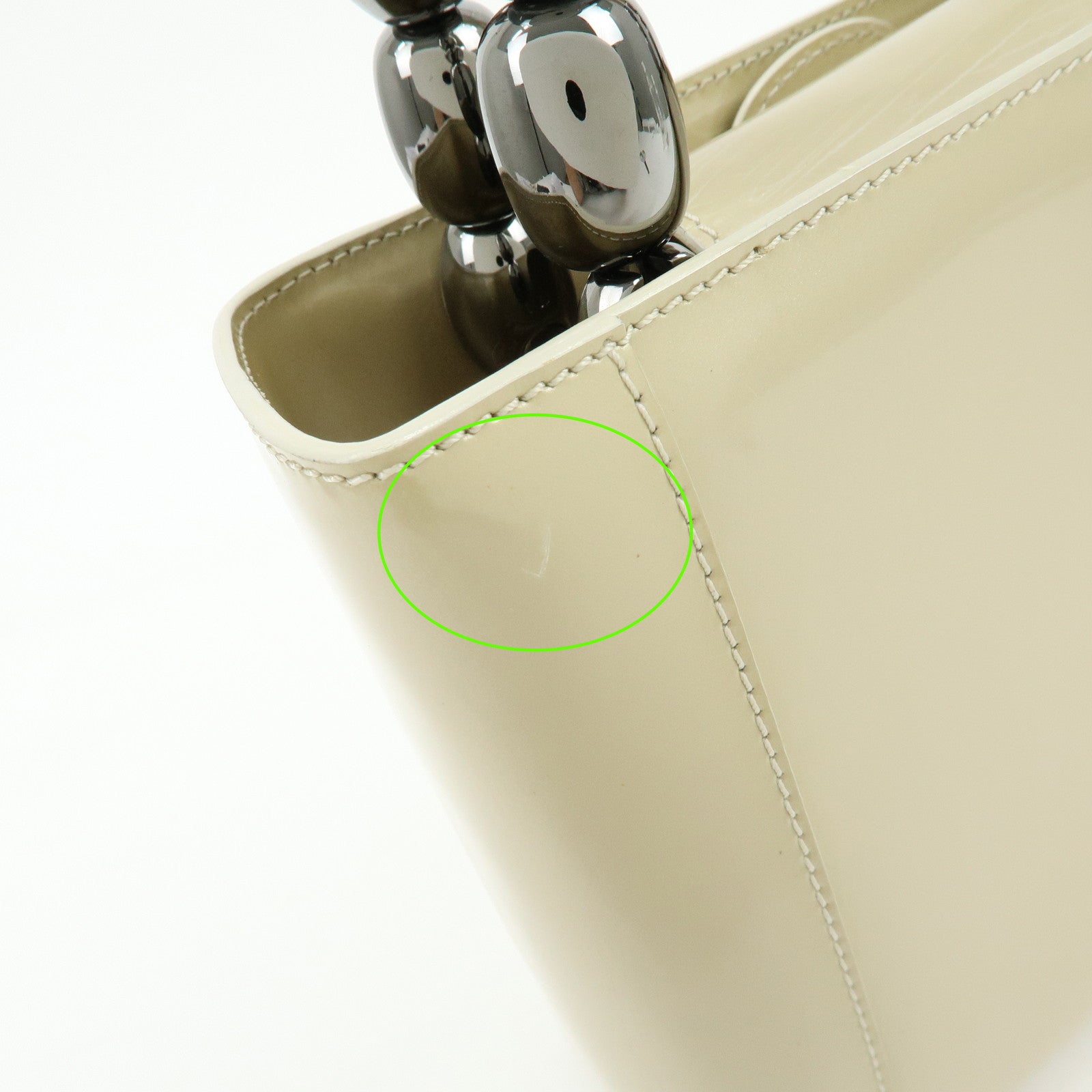 Christian Dior Maris Pearl Patent Leather Hand Bag Ivory