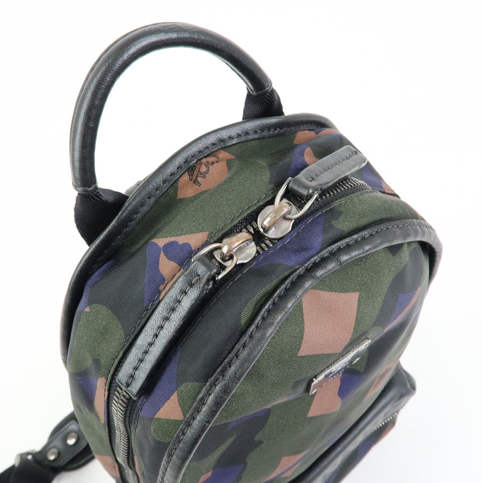 MCM Logo Nylon Leather Cross Body Bag Shoulder Bag Dark Green Black