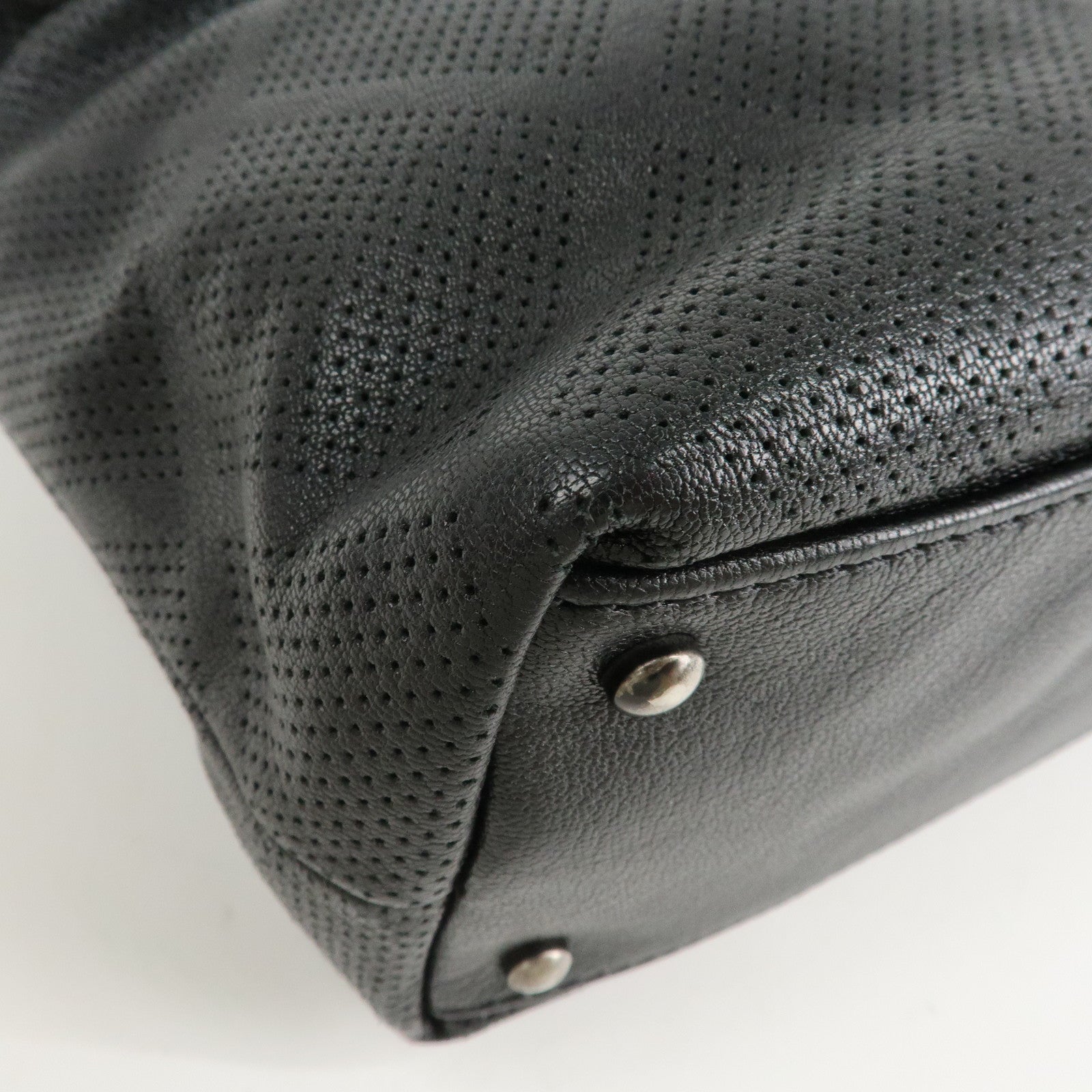 CHANEL COCO Mark Patent Leather Punchcing Tote Bag Shoulder Bag Black Used