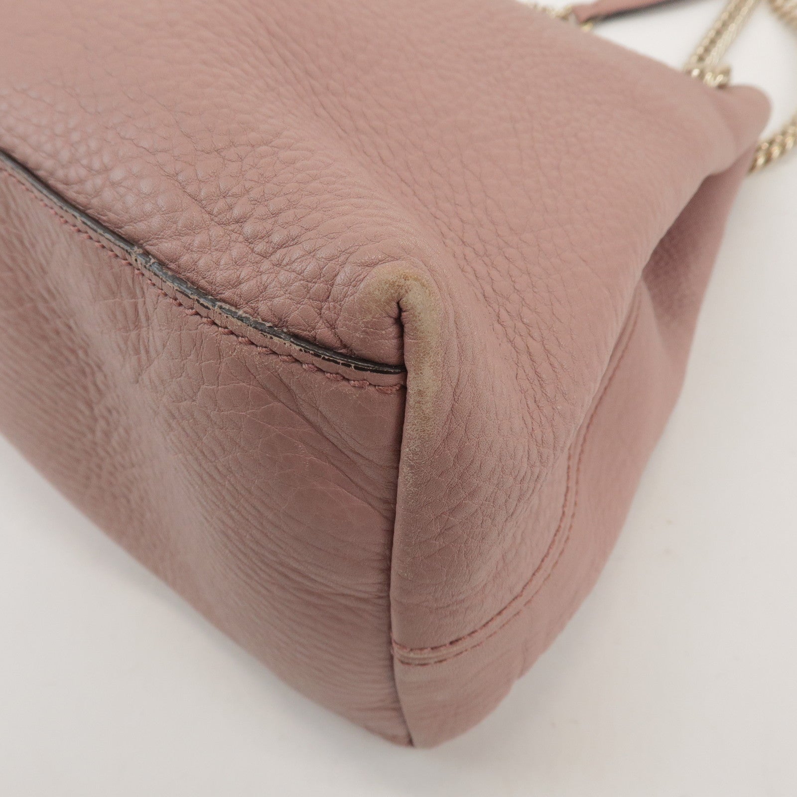 GUCCI SOHO Leather Chain Shoulder Bag Fringe Charm Pink 308982