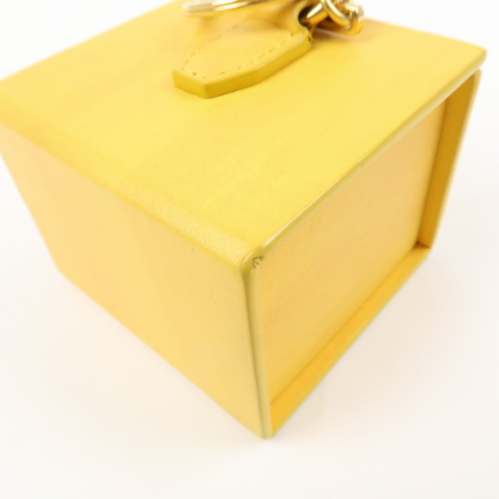 FENDI Logo Leather Mini Box Bag Charm Key Holder Yellow 7AR894