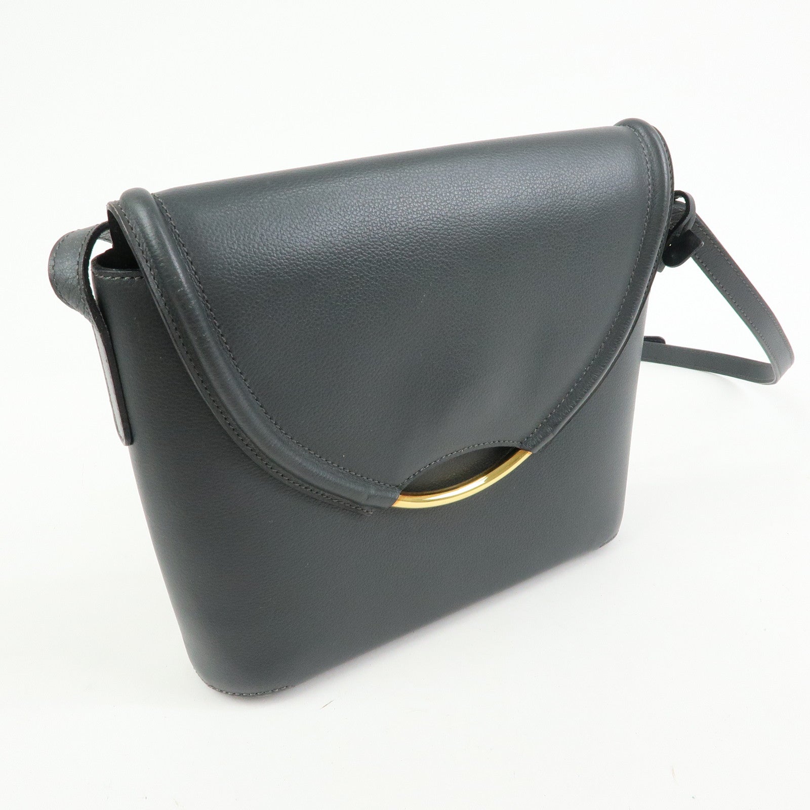 DELVAUX Calf Leather Shoulder Bag Crossbody Bag Eclair Gray