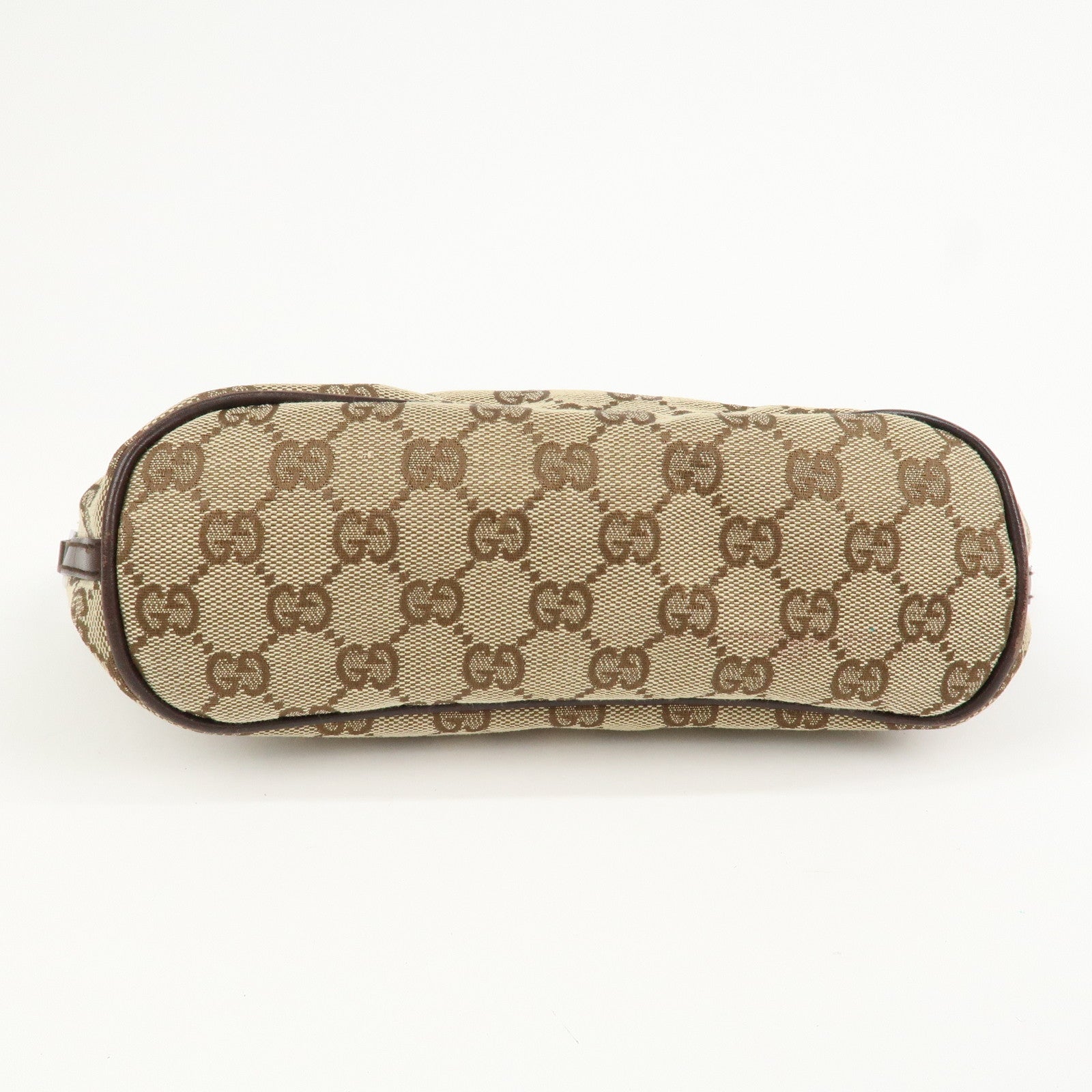 GUCCI Boat Bag GG Canvas Leather Hand Bag Pouch Beige Brown 07198