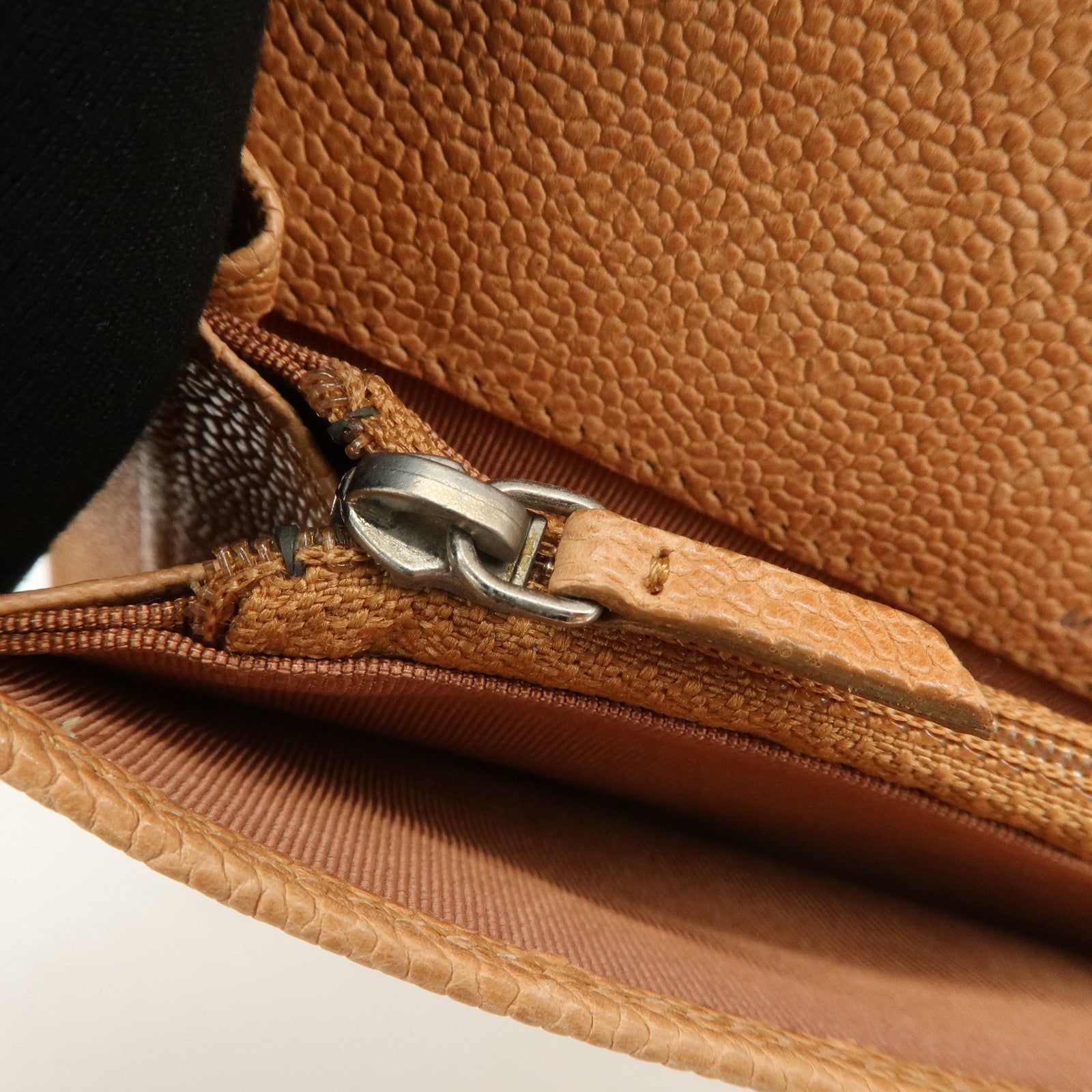 CHANEL Logo Caviarskin Flap Long Wallet Light Brown
