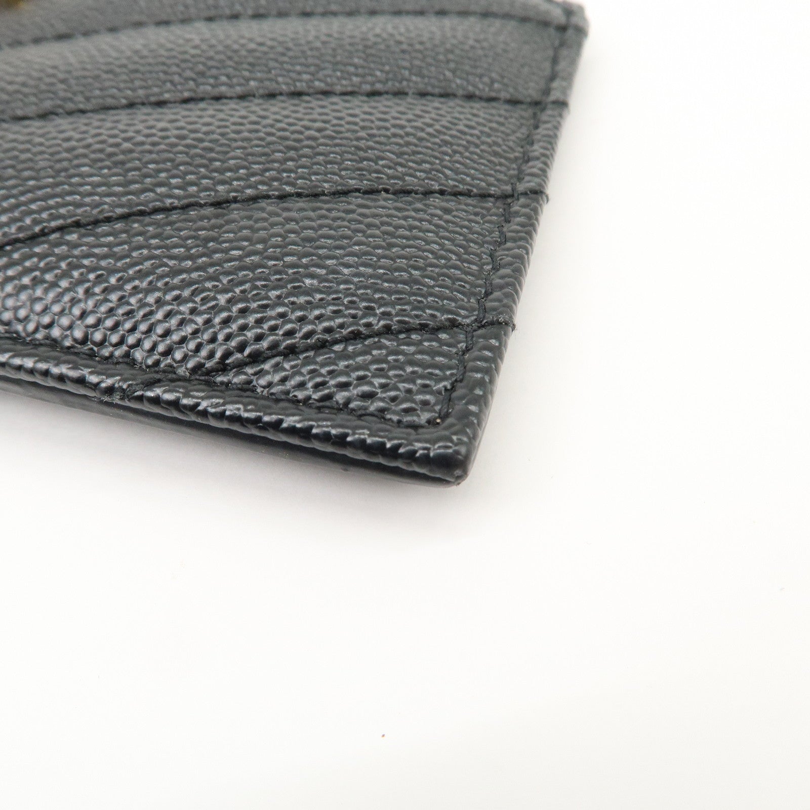 SAINT LAURENT Leather Card Case Black Gold Hardware