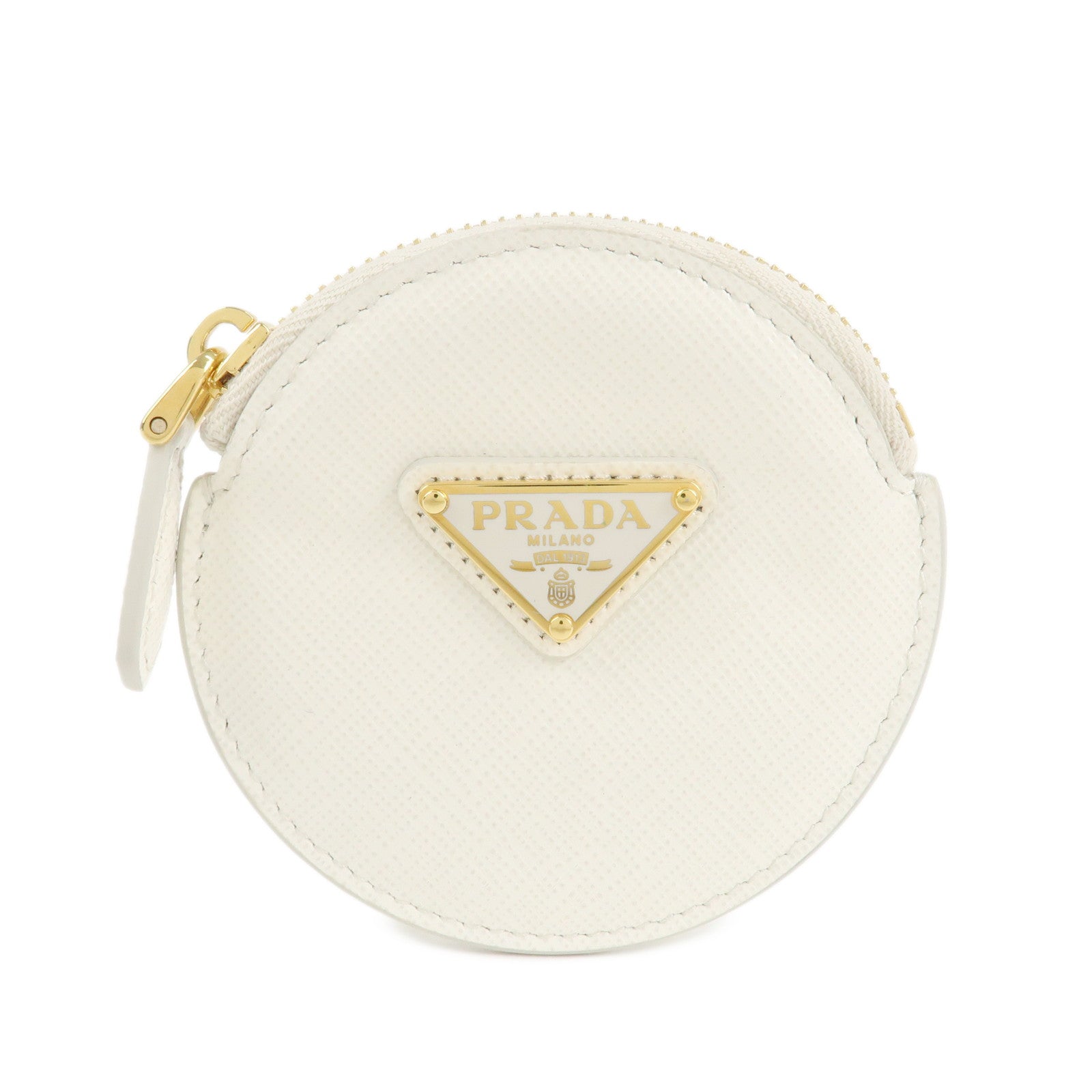 PRADA Triangle Logo Saffiano Leather Coin Case White 1MM006 Used