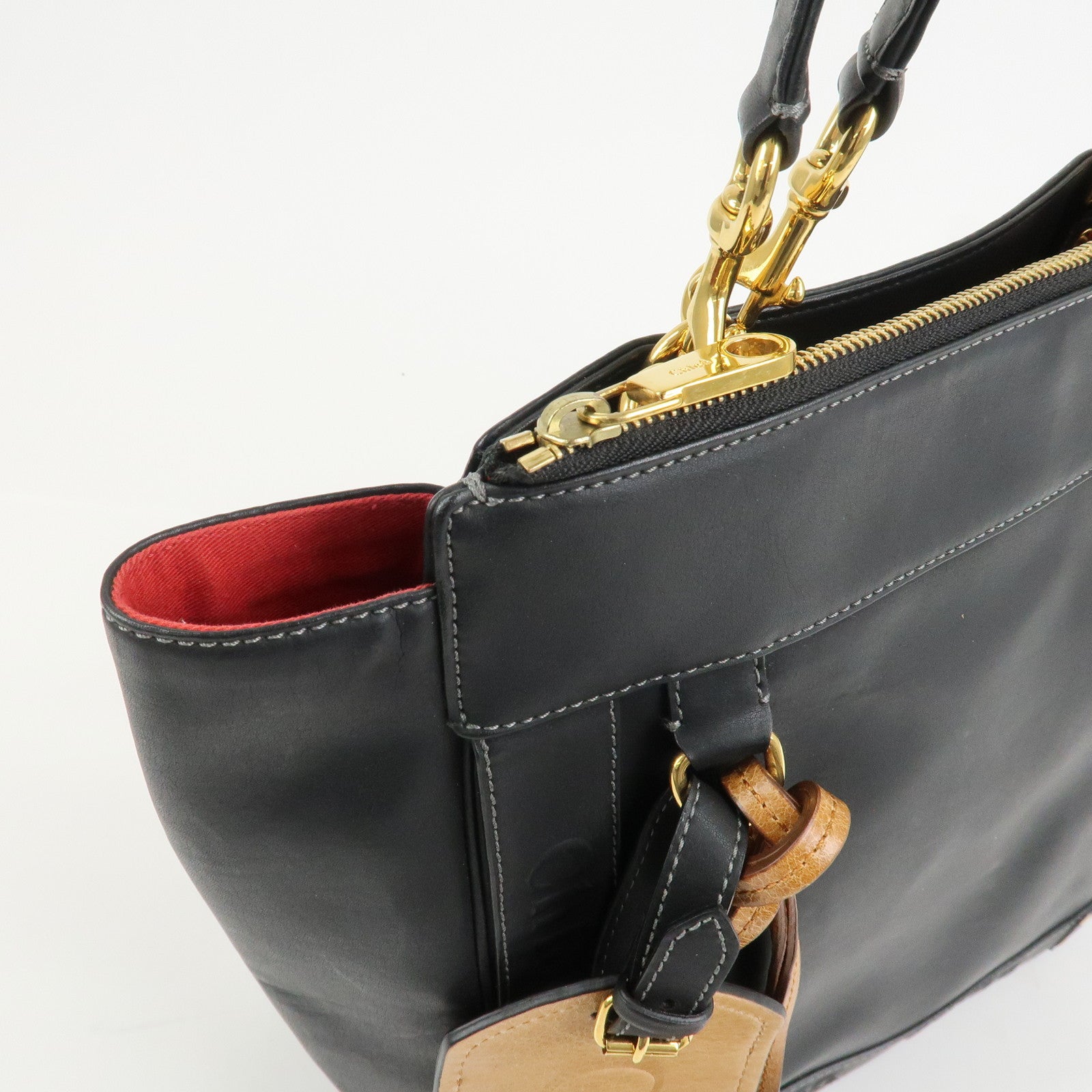 Chloe Eden Logo Leather Shoulder Bag Tote Bag Black