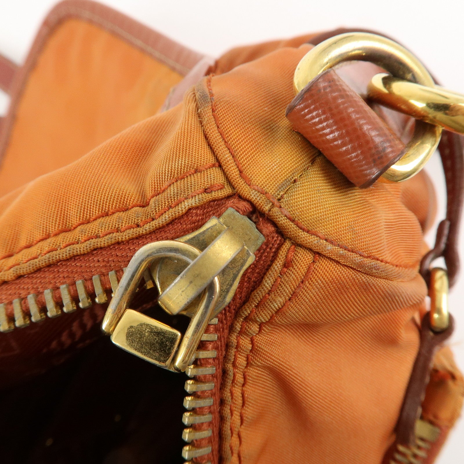 PRADA Logo Nylon Leather Shoulder Bag Crossbody Bag Orange BT0692 Used