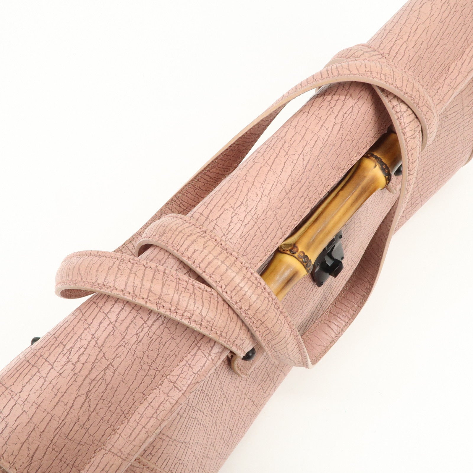 GUCCI Bamboo Embossed Leather Shoulder Bag Hand Bag Pink 111715