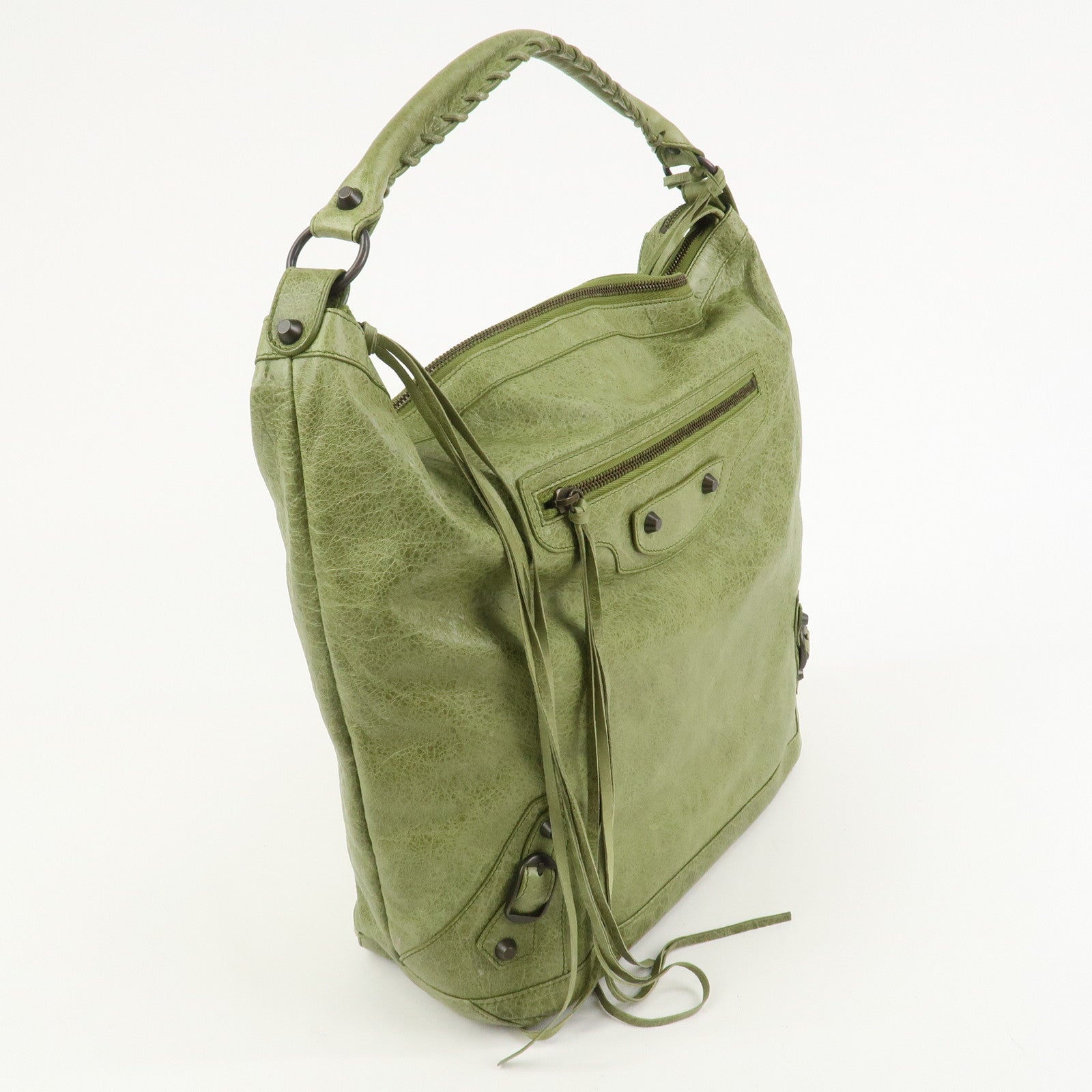 BALENCIAGA Leather The Day Shoulder Bag Green 140442