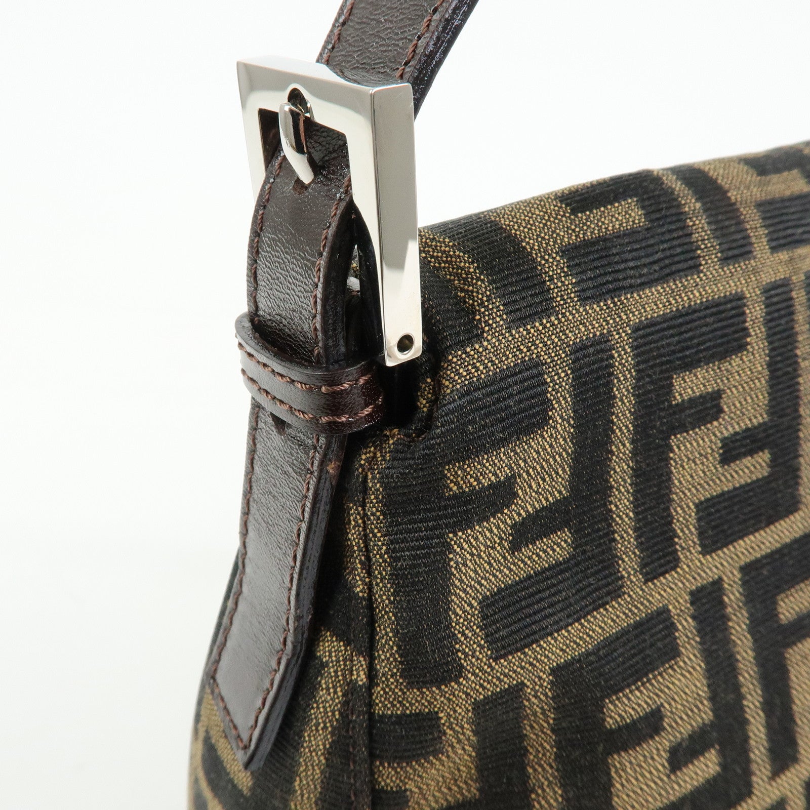 FENDI Mamma Baguette Zucca Canvas Leather Shoulder Bag Brown 26325