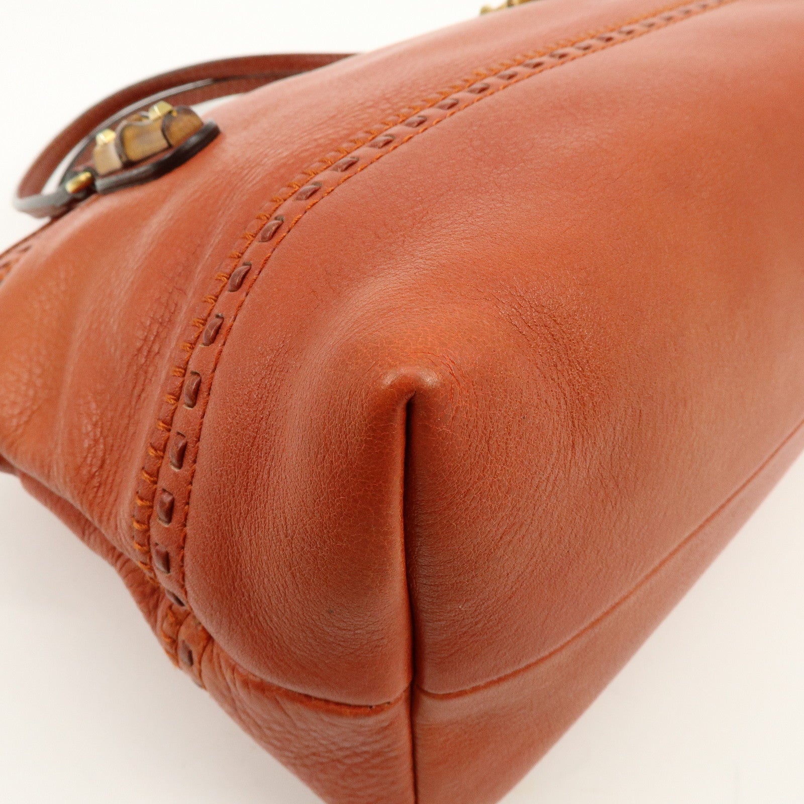 GUCCI Bamboo Laidback Crafty Leather Tote Hand Bag Orange 339002