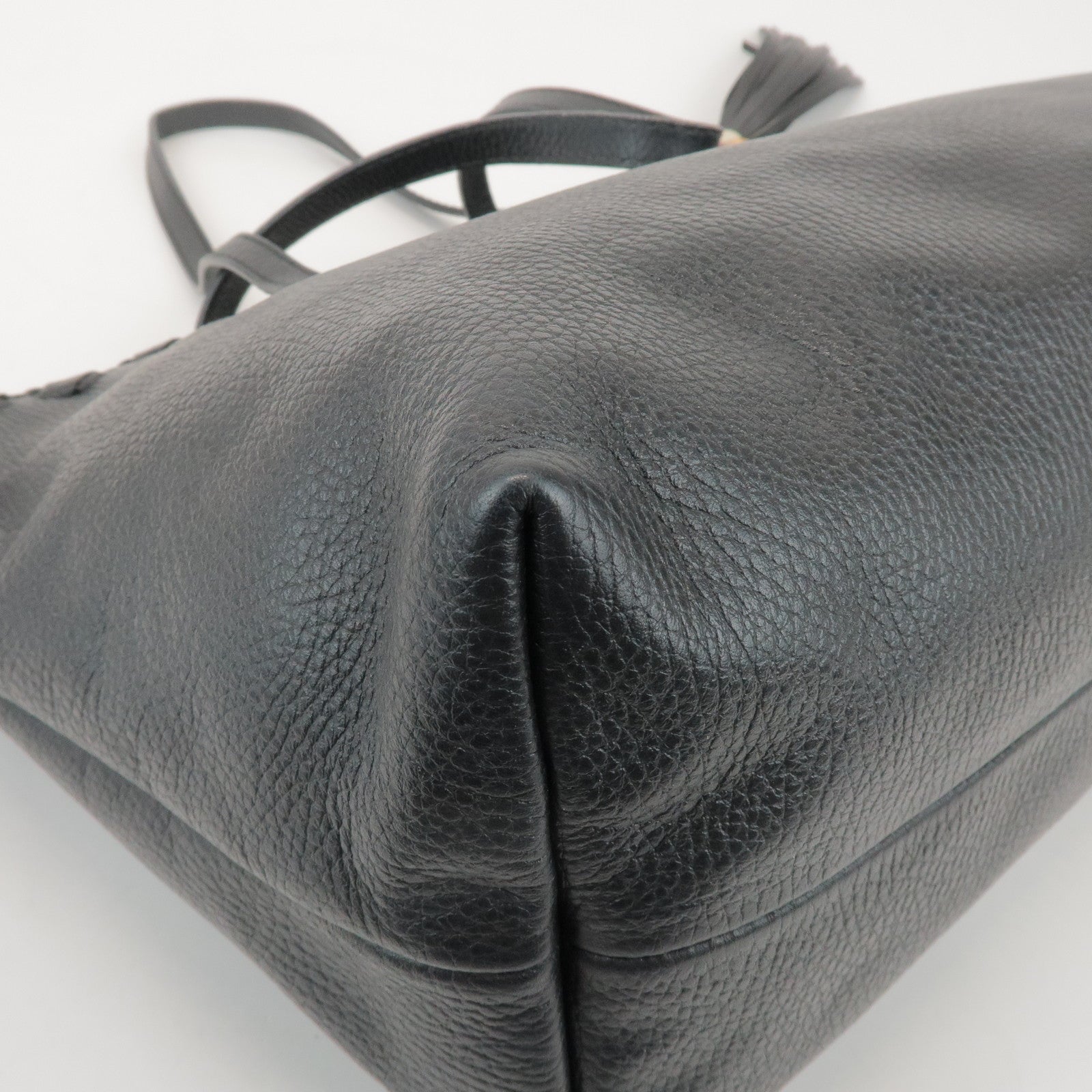 GUCCI Bamboo Leather Tote Shoulder Bag Tassel Charm Black 354665