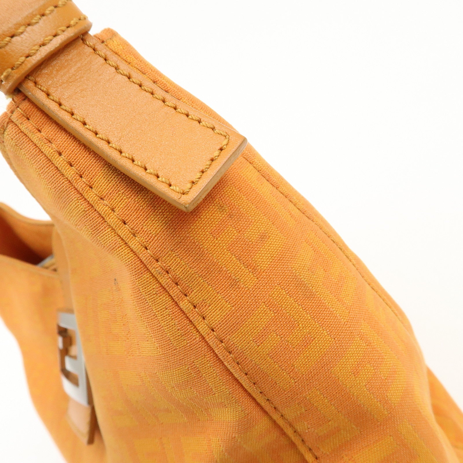 FENDI Zucchino Canvas Leather Shoulder Bag Hand Bag Orange 8BR036 Used