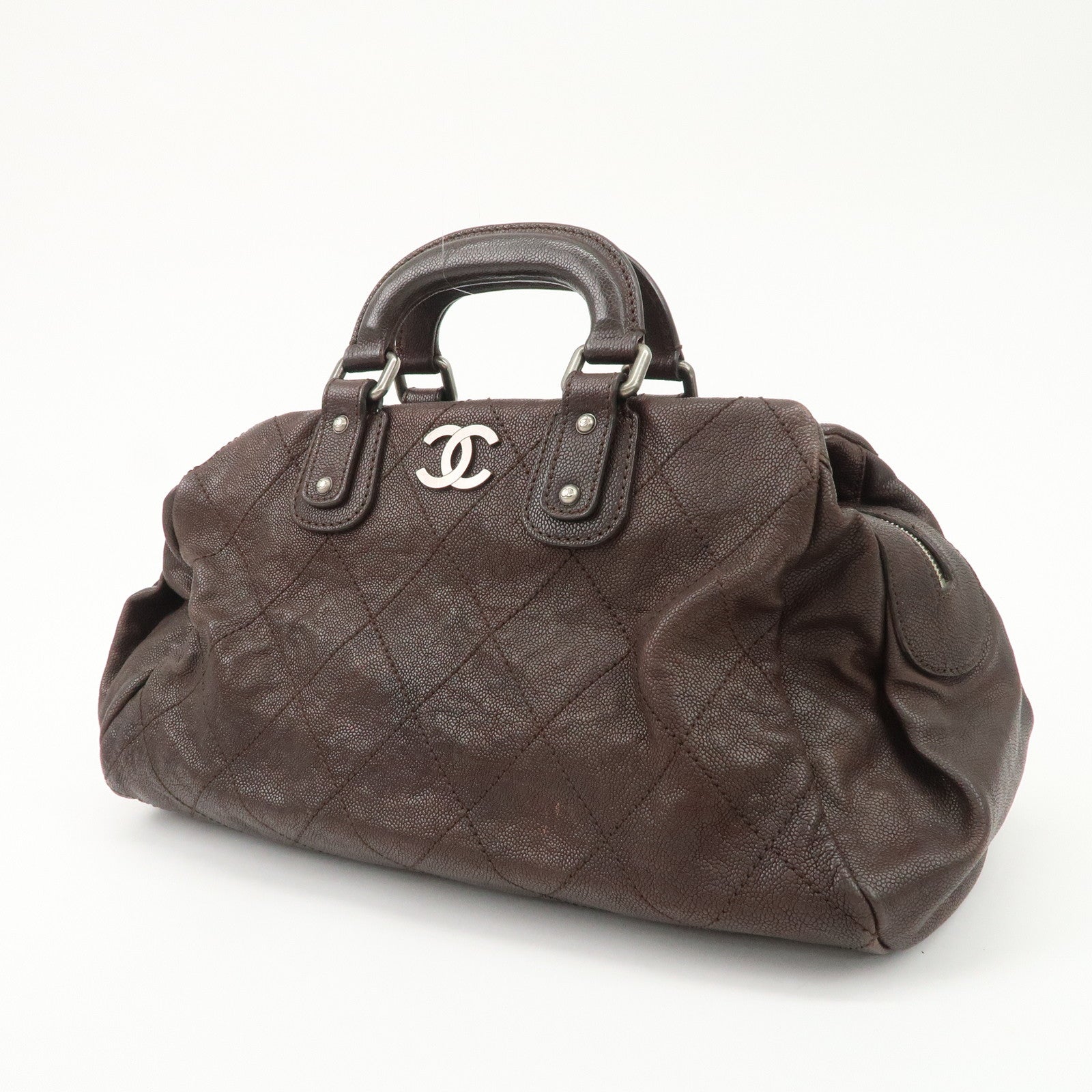 CHANEL COCO Mark Matelasse Caviar Skin Boston Bag Brown Gold HDW Used