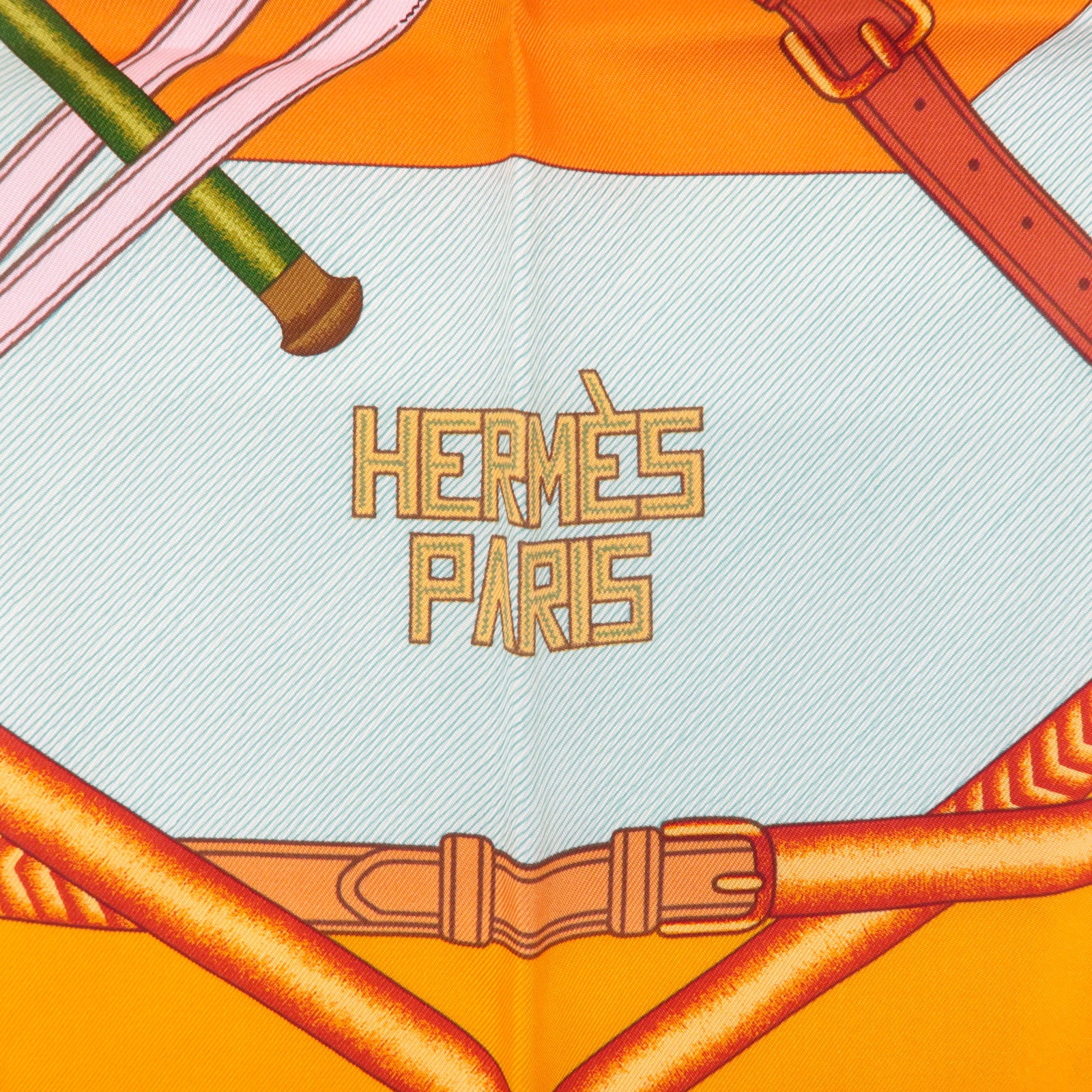 HERMES Carre 90 Silk 100% Scarf PARCOURS SANS FAUTE Orange Blue Used