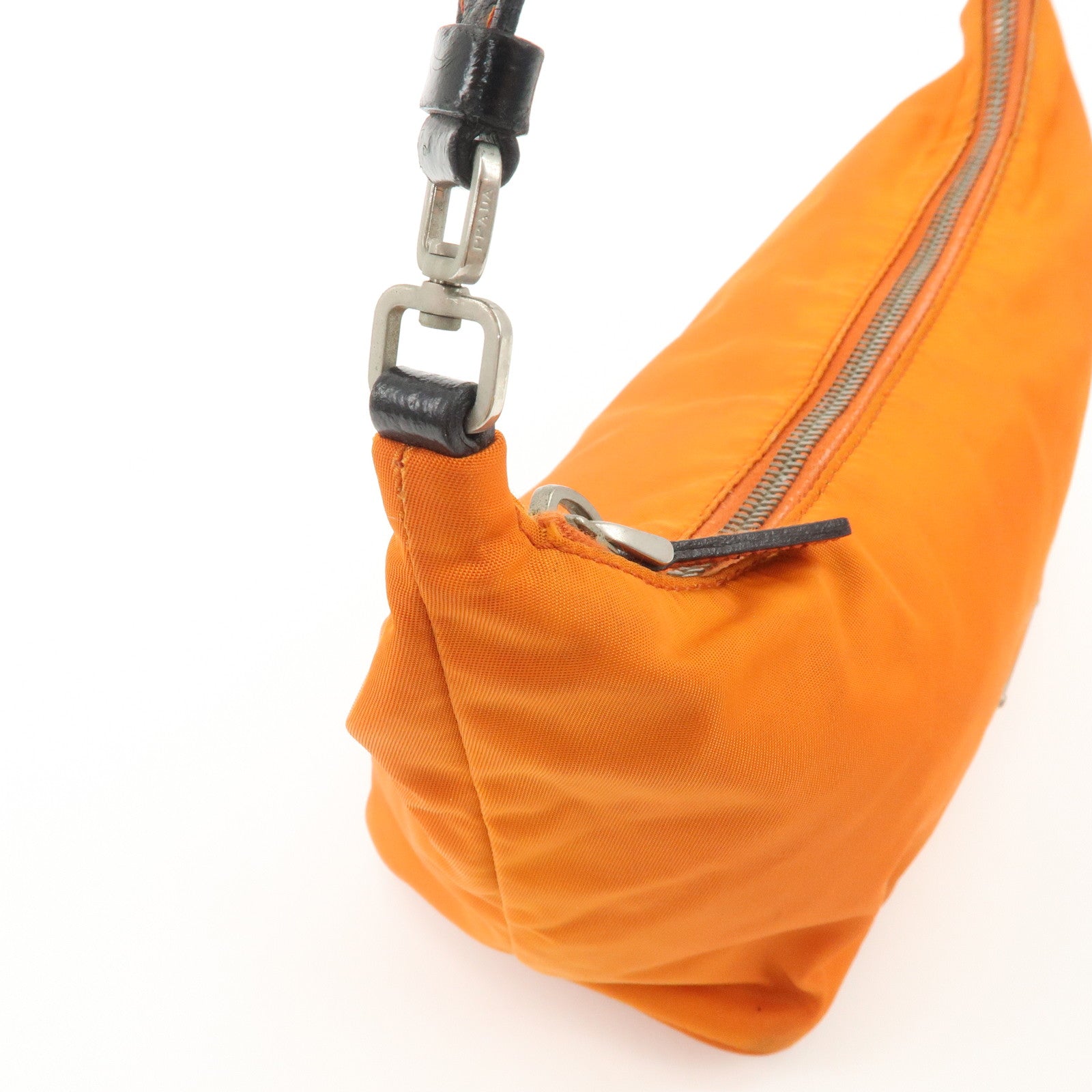 PRADA Triangle Logo Nylon Leather Shoulder Bag Orange BR1267