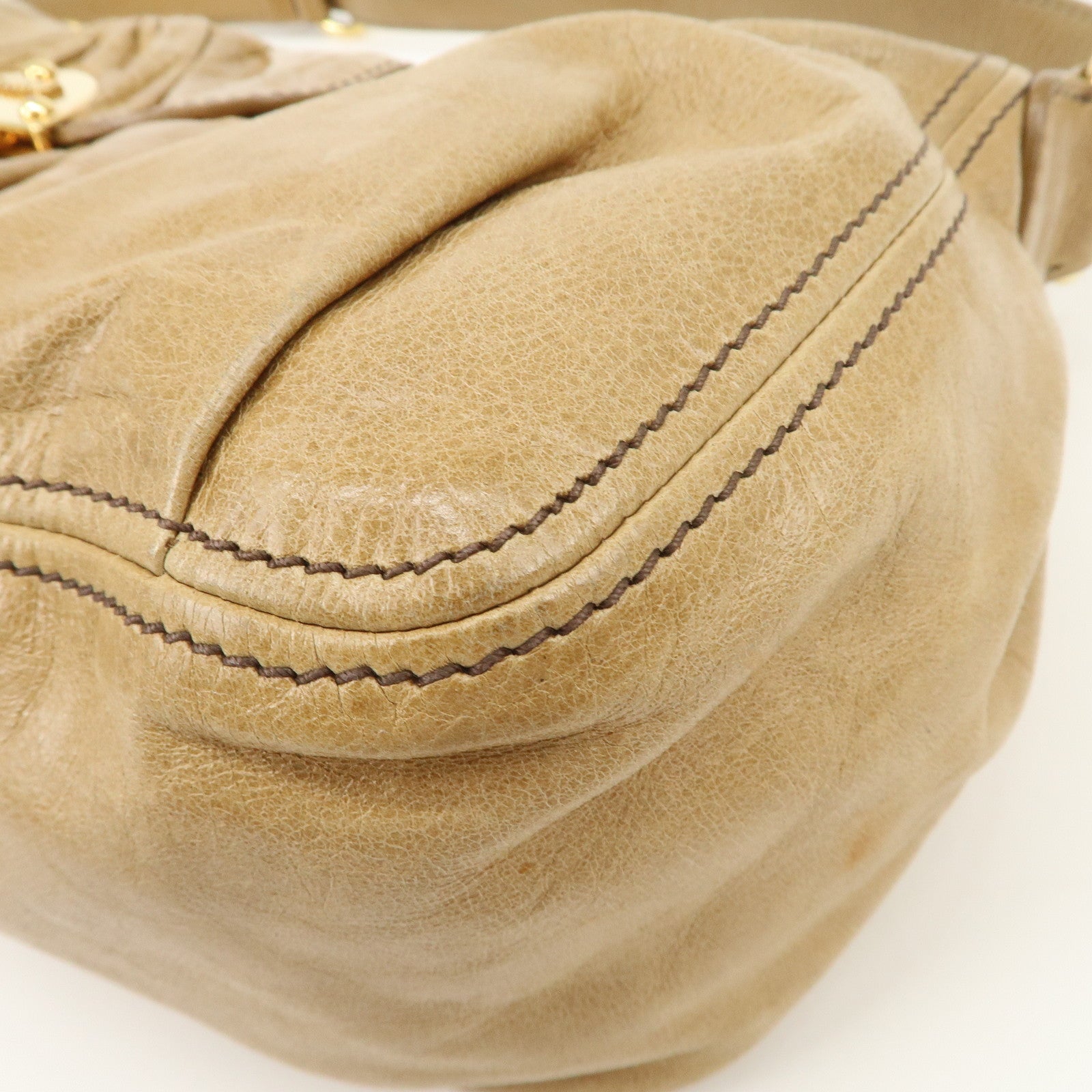 MIU MIU Leather Shoulder Bag Hand Bag Beige Gold Hardware