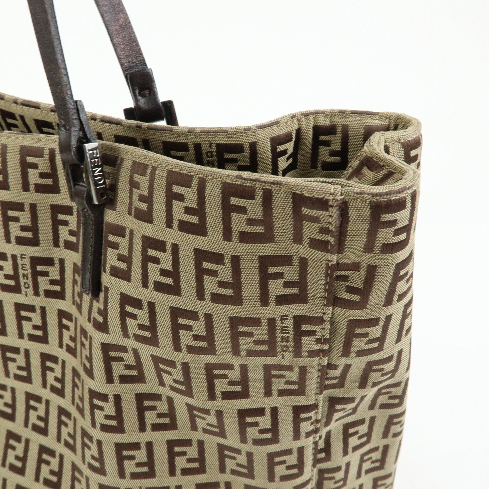 FENDI Zucchino Canvas Leather Tote Bag Beige Brown 8BH019