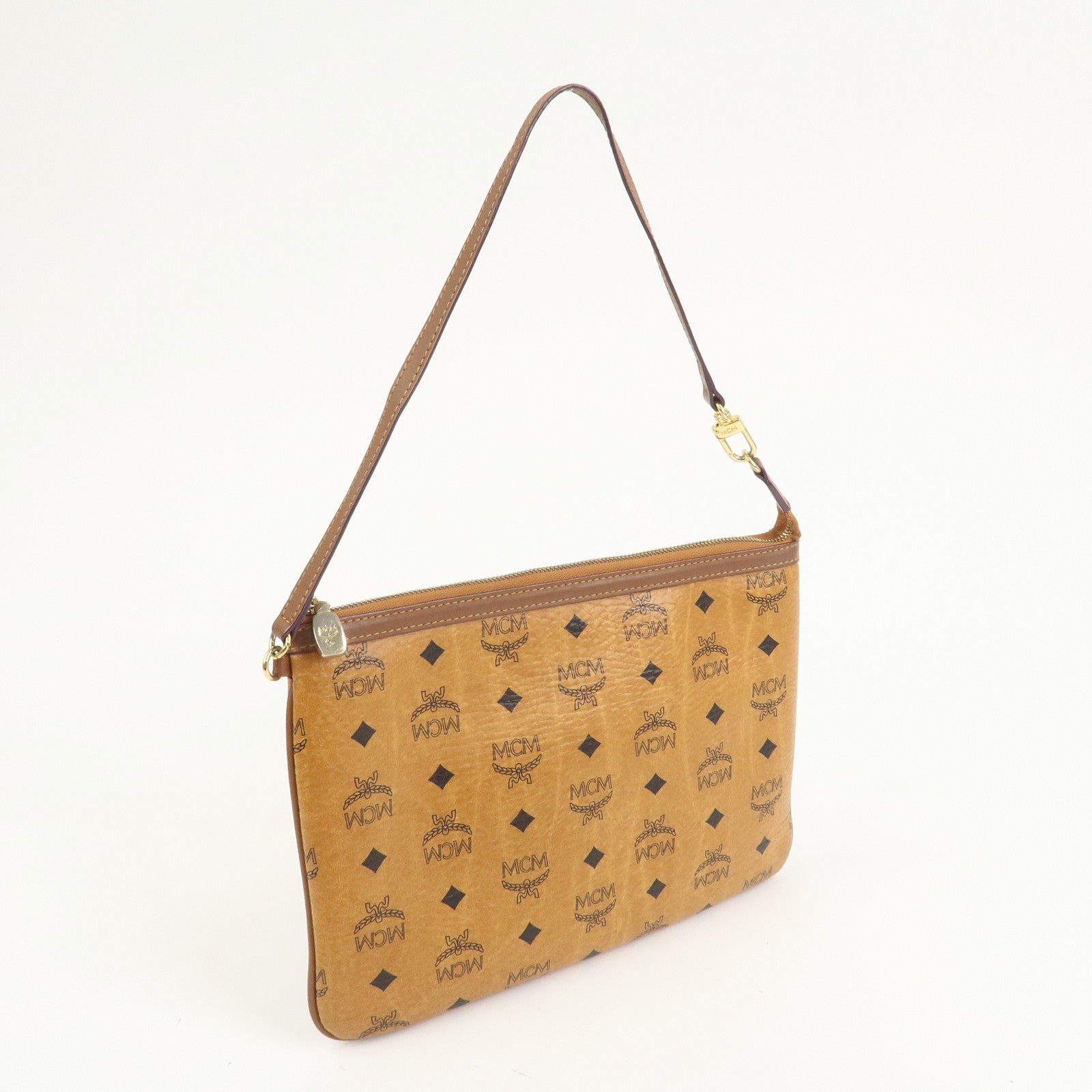 MCM Visetos Leather Shoulder Bag Crossbody Bag Brown Gold