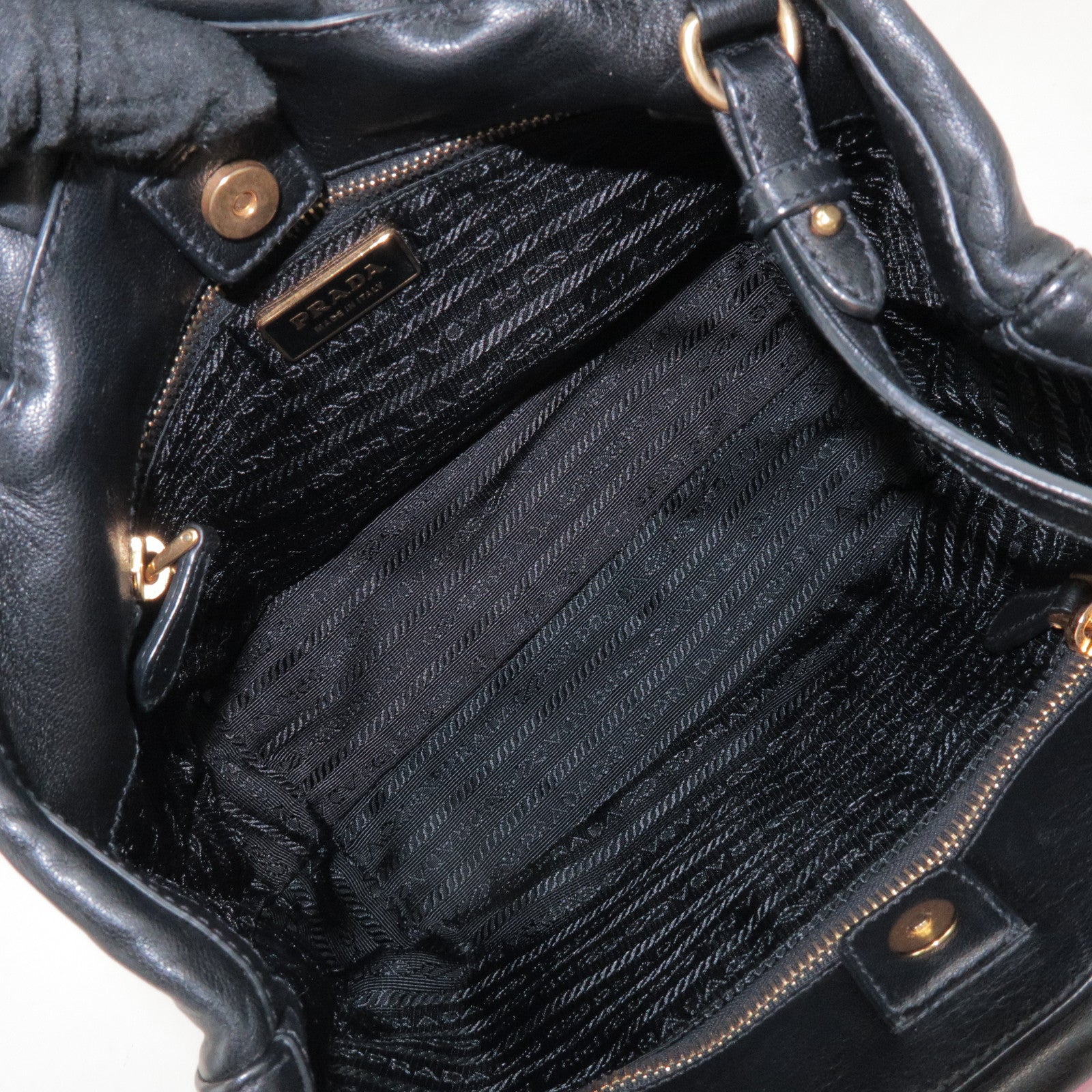 PRADA Logo Leather 2Way Hand Shoulder Bag Ribbon Black Pink BN1604