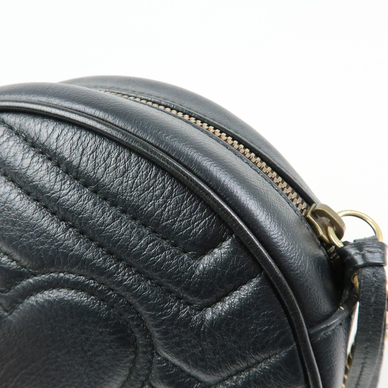 GUCCI GG Marmont Leather Chain Shoulder Round Bag Black 550154