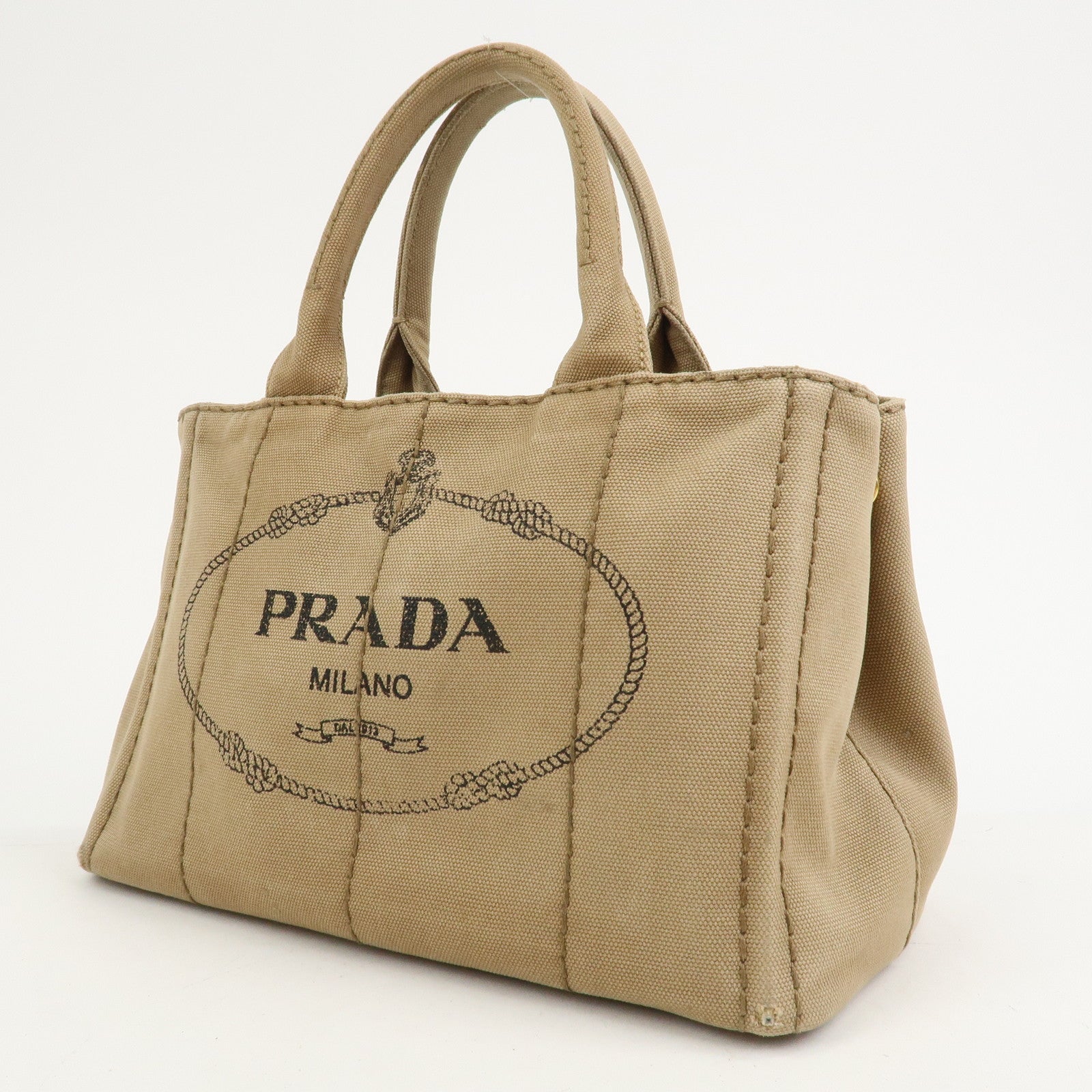 PRADA Logo Canapa Mini Canvas 2Way Bag Hand Bag Beige 1BG439
