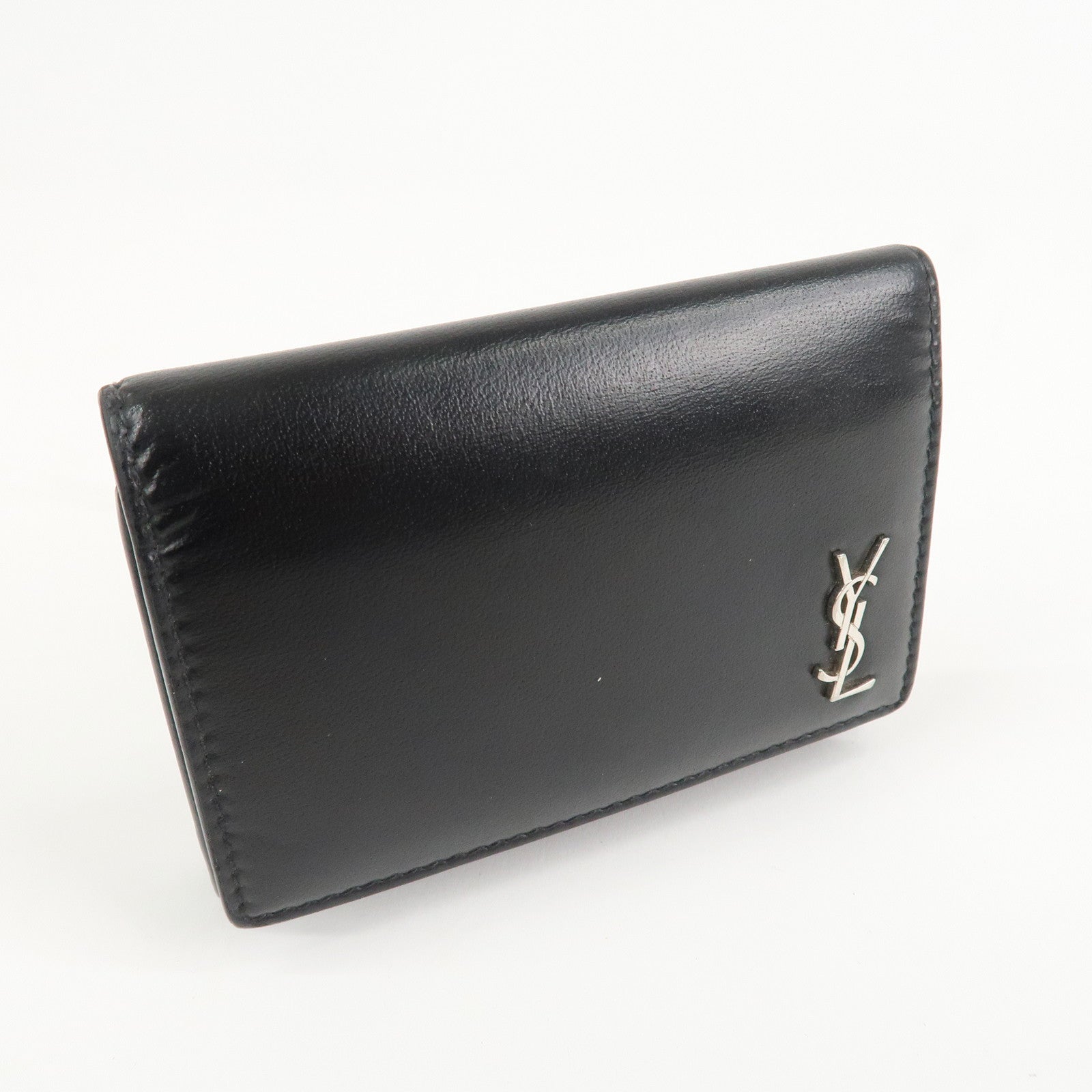 SAINT LAURENT Logo Leather 6 Hook Key Case Black Silver