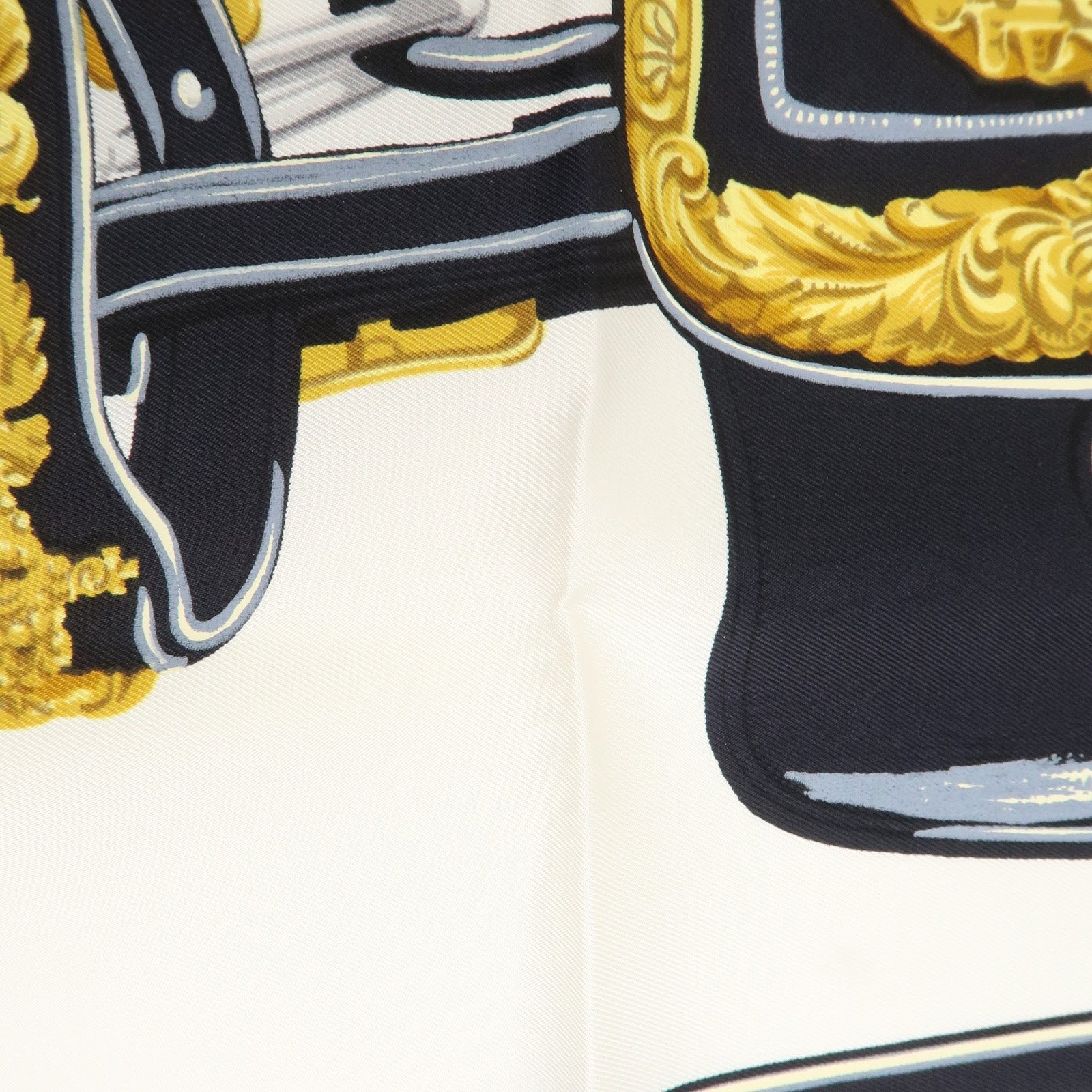 HERMES Carre 90 Silk 100% Scarf BRIDES DE GALA Black White